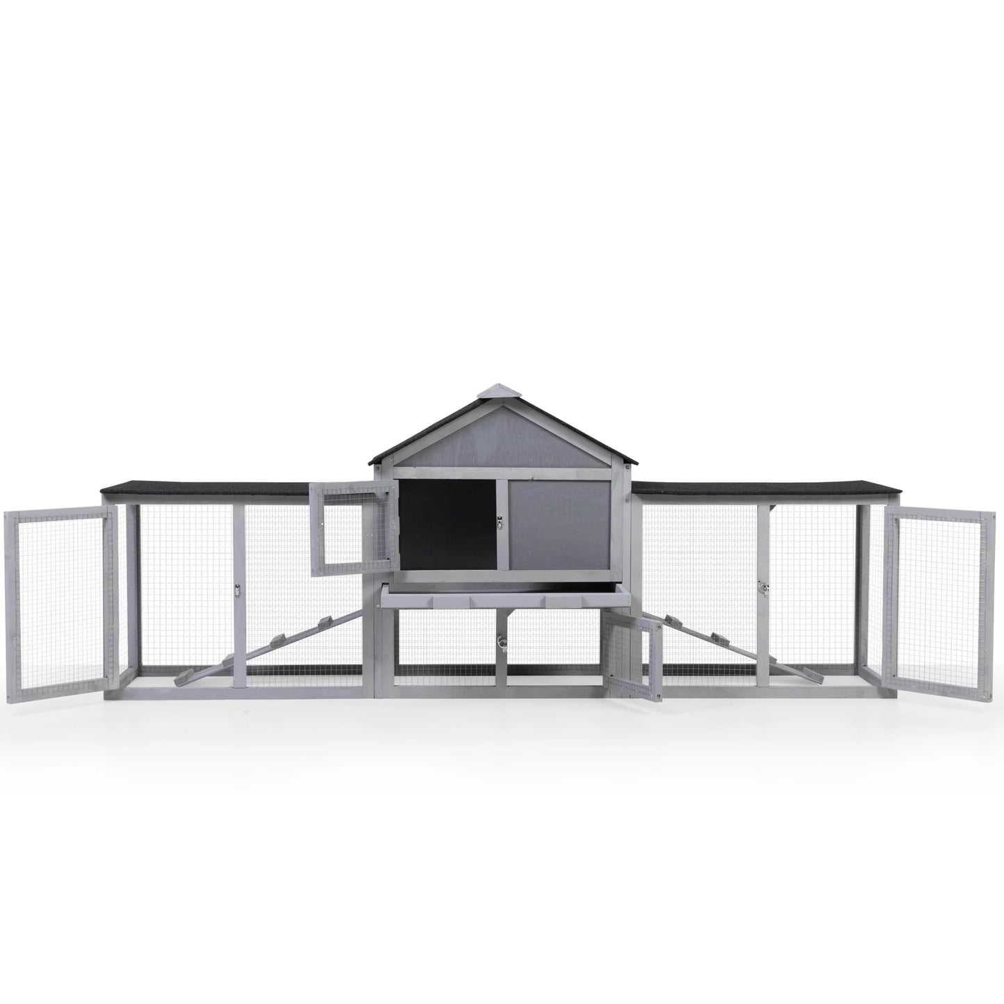 83" Large Gray Wooden Outdoor Hen House with Tray and Climb Ramp, Chicken Coop/Nesting Box/Ducks/Rabbits