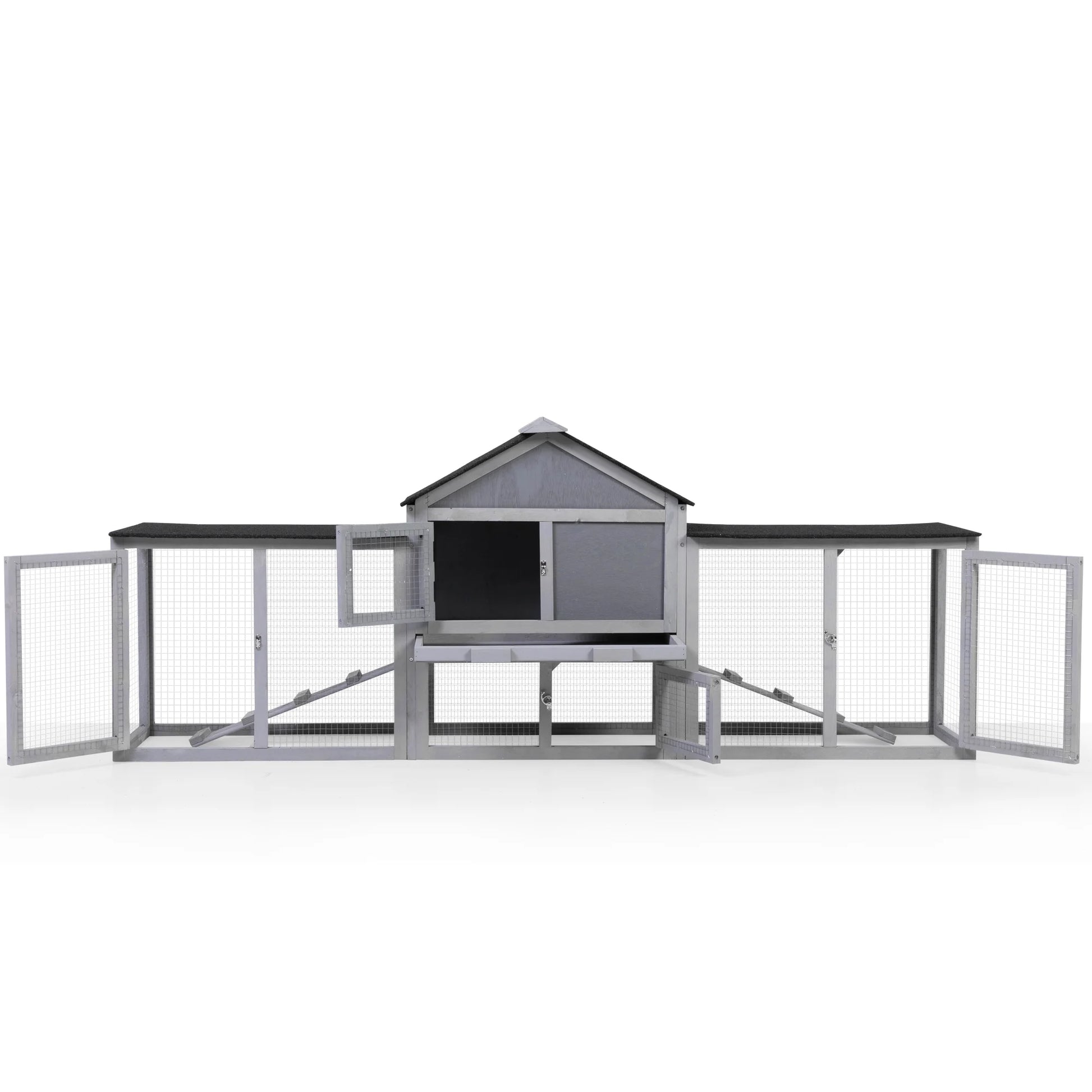 83" Large Gray Wooden Outdoor Hen House with Tray and Climb Ramp, Chicken Coop/Nesting Box/Ducks/Rabbits