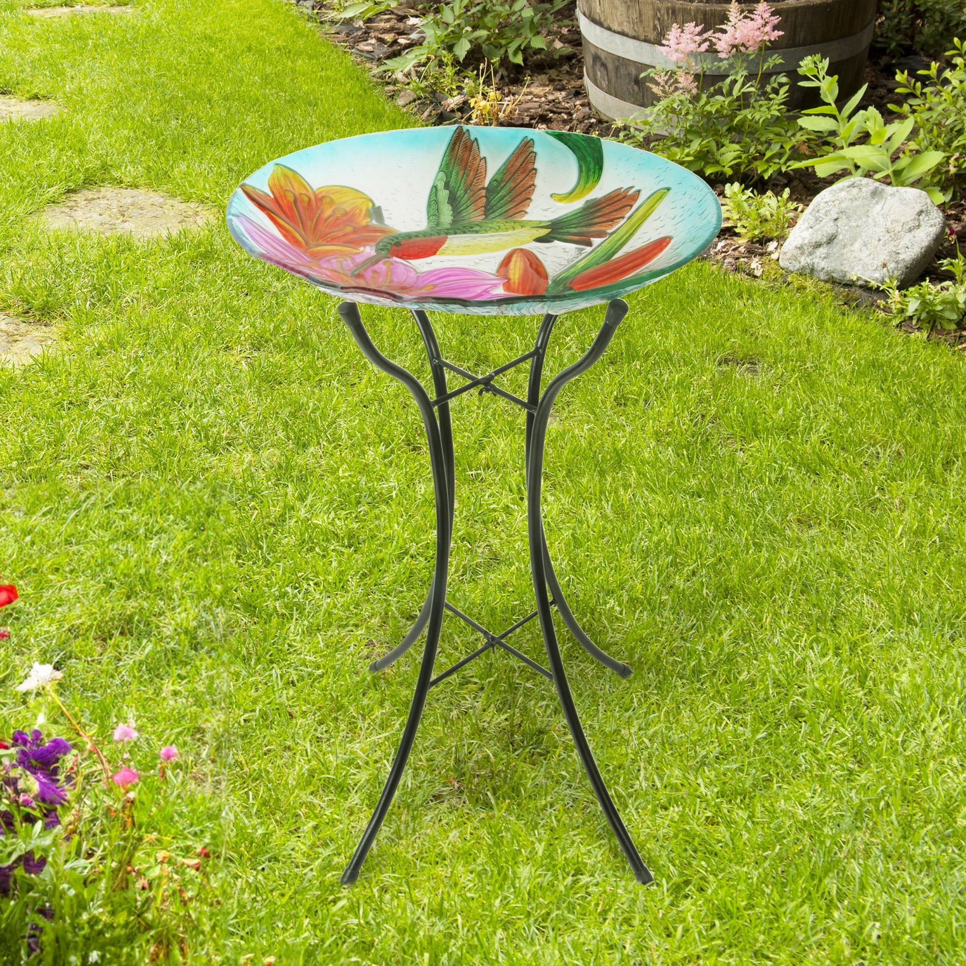 18" Hummingbird Fusion Glass Bird Bath