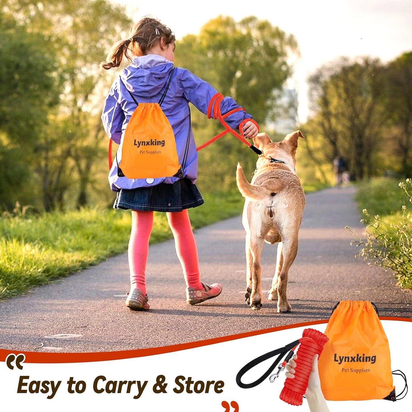 Check Cord Dog Leash Long Lead Training Tracking Line Comfortable Handle Heavy Duty Puppy Rope 10Ft 15Ft 30Ft 50Ft for Small Medium Large Dog