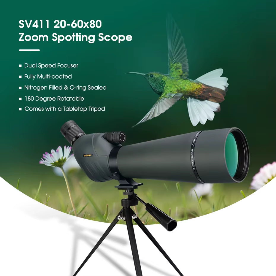 Bird Watching Telescope SV401/SV411/SV13 20-60X80 Spotting Scope Waterproof Camping Equipment for Moon Target Shooting