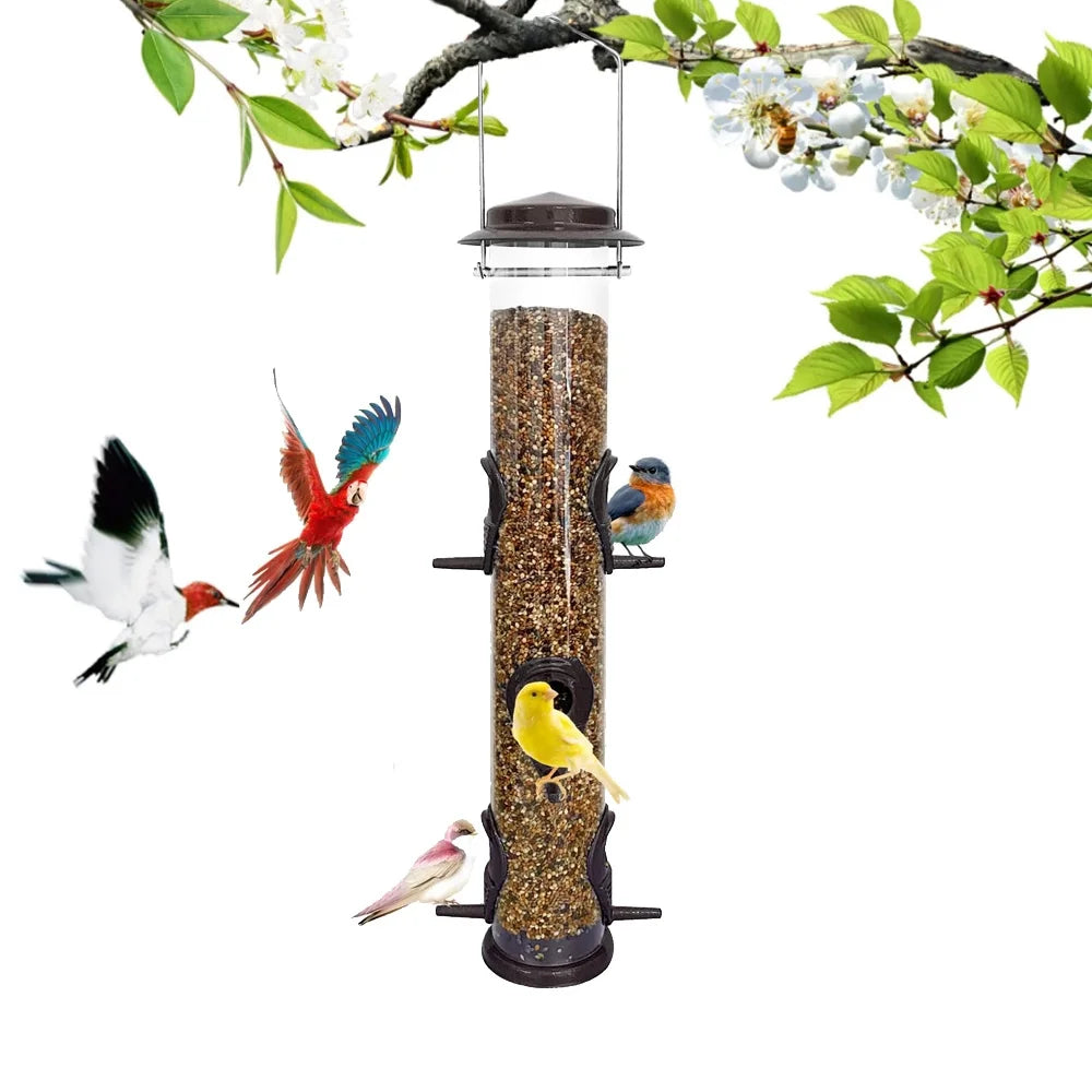 Wild Bird Feeders for Outdoors Hanging, Metal Tube Feeder, 6 Feeding Ports, Coffee - 1 Pack