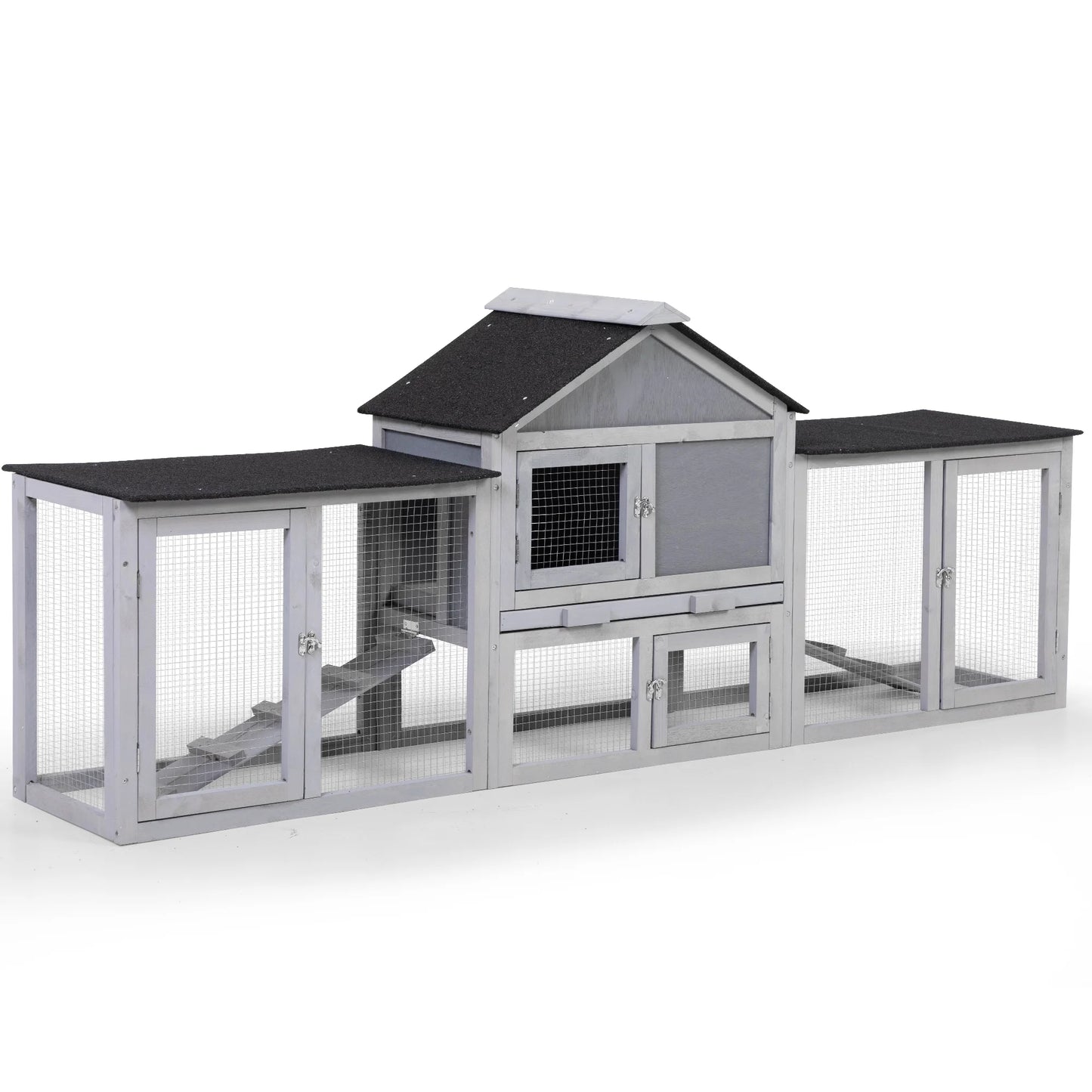 83" Large Gray Wooden Outdoor Hen House with Tray and Climb Ramp, Chicken Coop/Nesting Box/Ducks/Rabbits