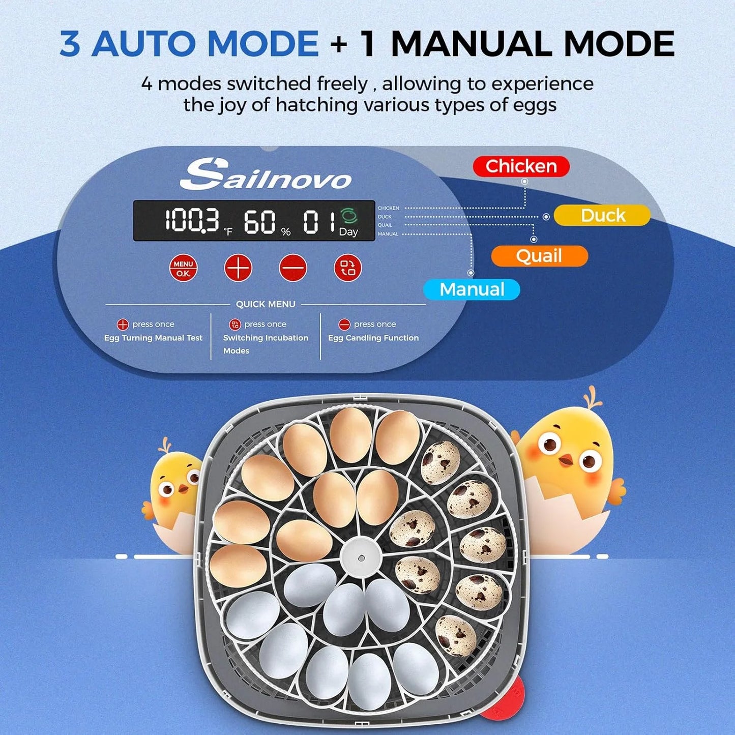 Automatic 24 Chicken Egg Incubator with LED Display, Egg Candler, Automatic Egg Turner, Temperature Control Digital Incubator for Hatching Chickens