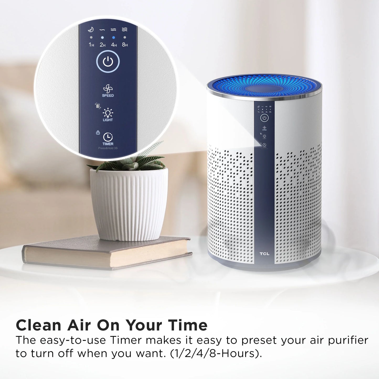 Air Purifier for Home, Room, Bedroom, True H13 HEPA Air Filter Remove 99.97% Smoke, Odor, Pet, Dander, Dust, Pollen, Mold, Air Cleaner, Metal Design with Night Light, A114W