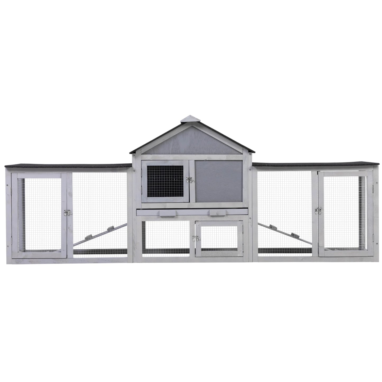 83" Large Gray Wooden Outdoor Hen House with Tray and Climb Ramp, Chicken Coop/Nesting Box/Ducks/Rabbits