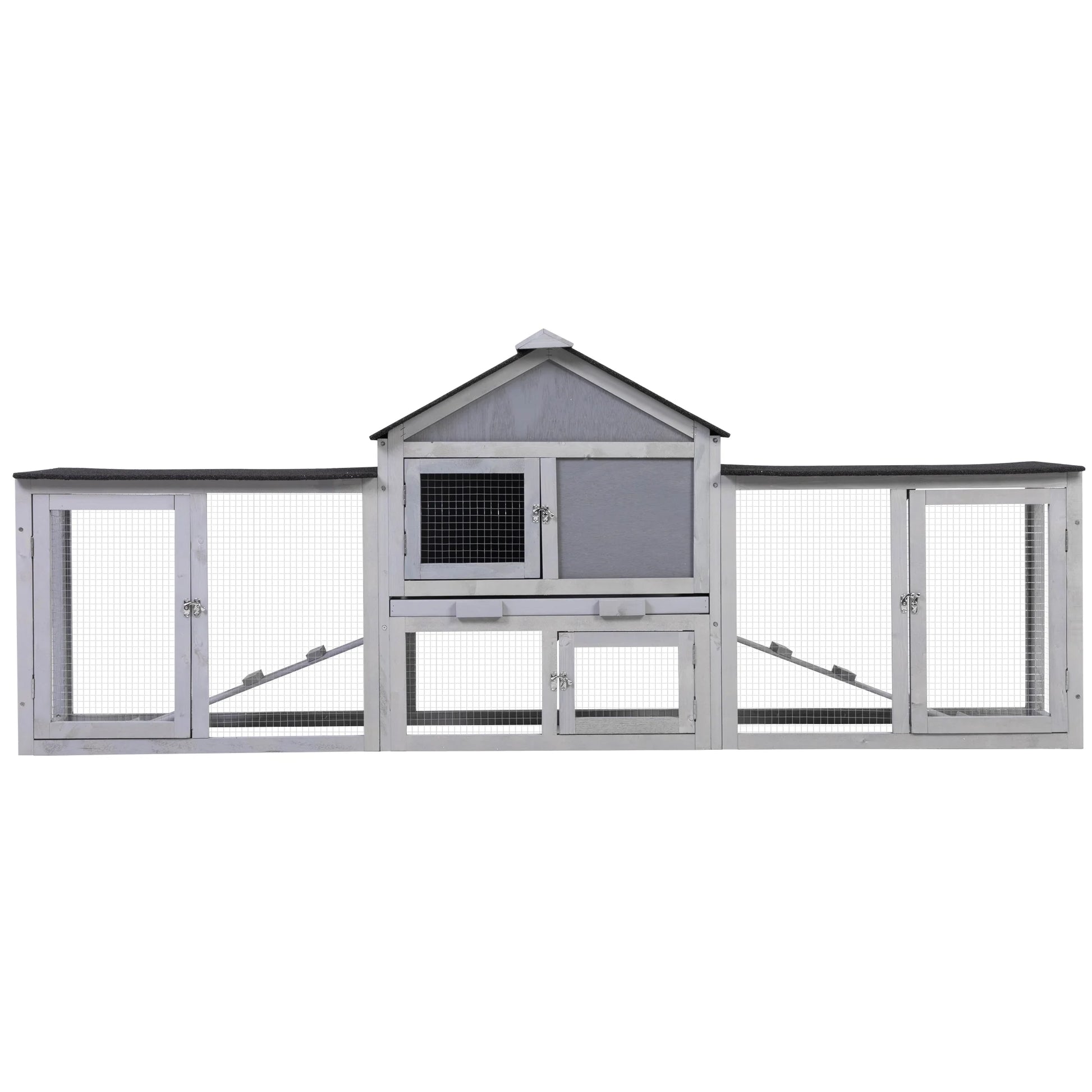 83" Large Gray Wooden Outdoor Hen House with Tray and Climb Ramp, Chicken Coop/Nesting Box/Ducks/Rabbits
