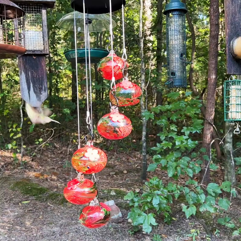 Charming Wind Chimes Hummingbird Feeders Hanging Hummingbird Feeder with 6 Feeder Balls Outdoor Garden Bird Feeder