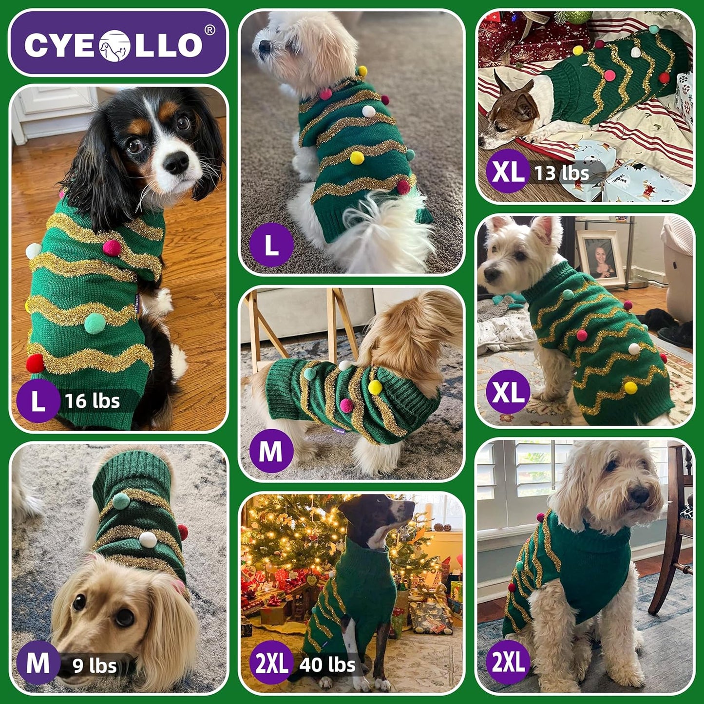 Dog Christmas Sweater Sparkly Holiday Dog Xmas Sweaters Turtleneck Puppy Winter Clothes for Small Dogs & Cats Apparel