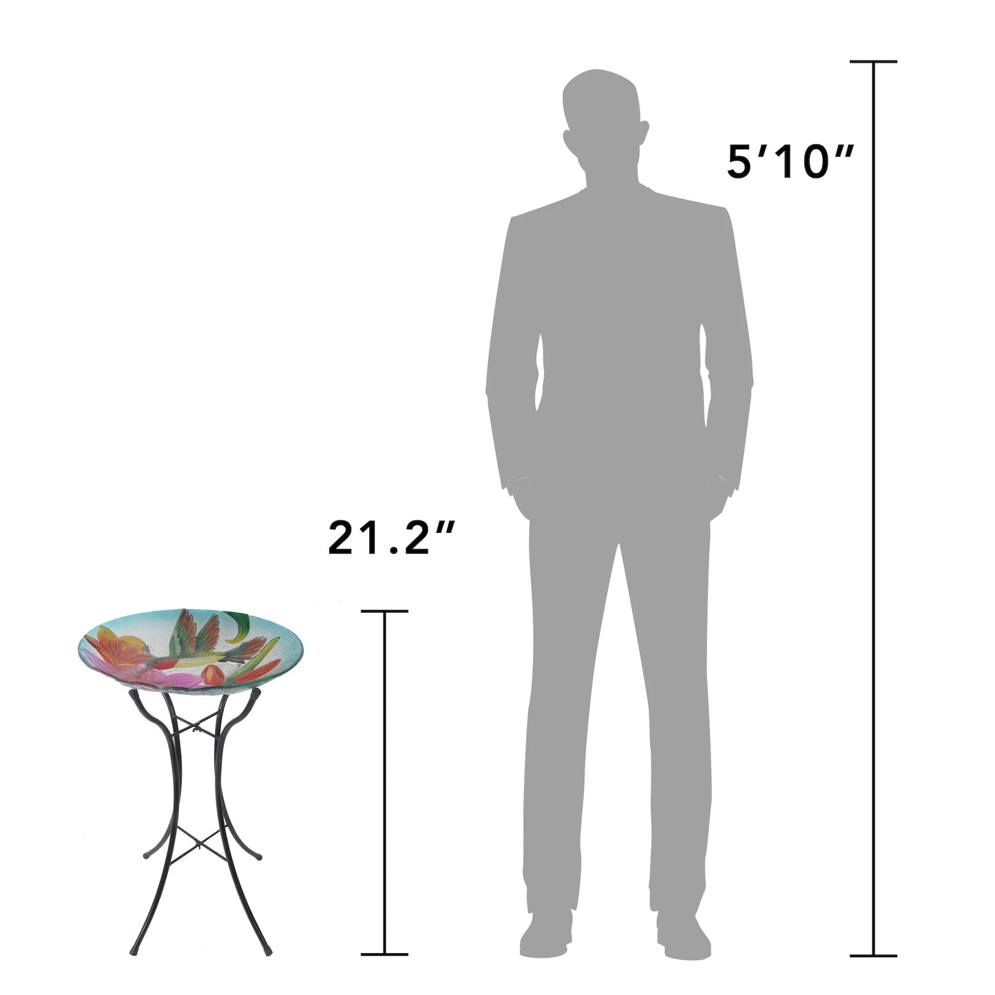 18" Hummingbird Fusion Glass Bird Bath