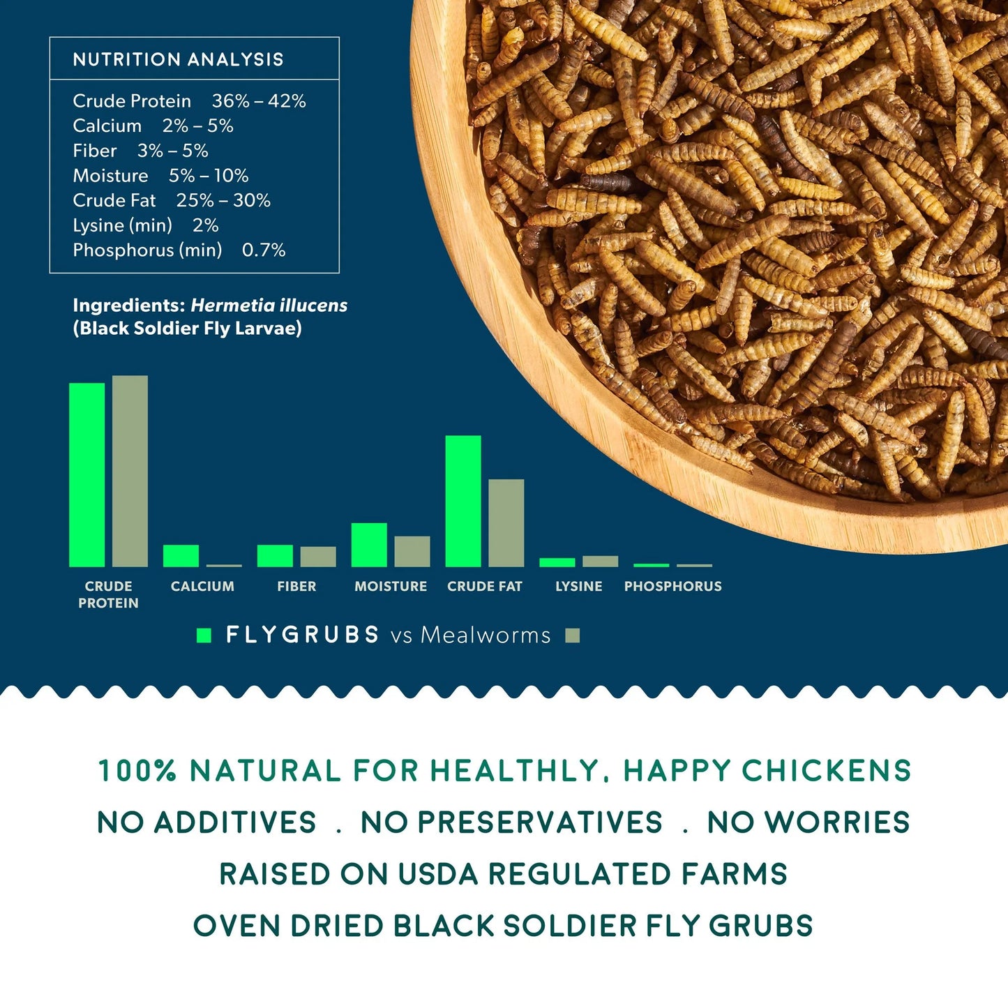 Superior to Dried Mealworms for Chickens (1Lb) - Non-Gmo Chicken Feed - BSFL Treats for Hens, Ducks, Turkeys, Wild Birds, Turtles, Quails
