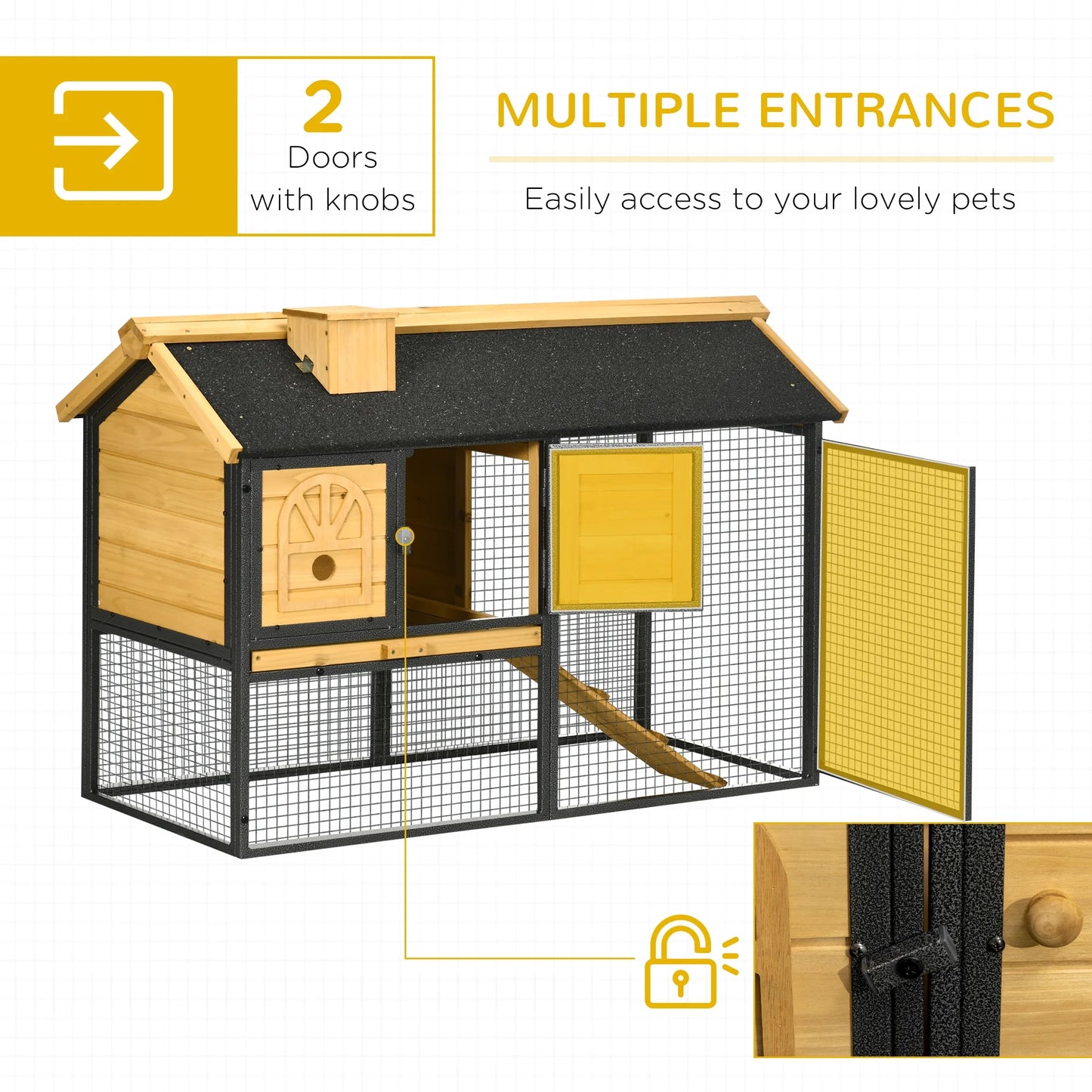 Wooden Rabbit Hutch Outdoor with Run, Bunny Cage with Removable Tray