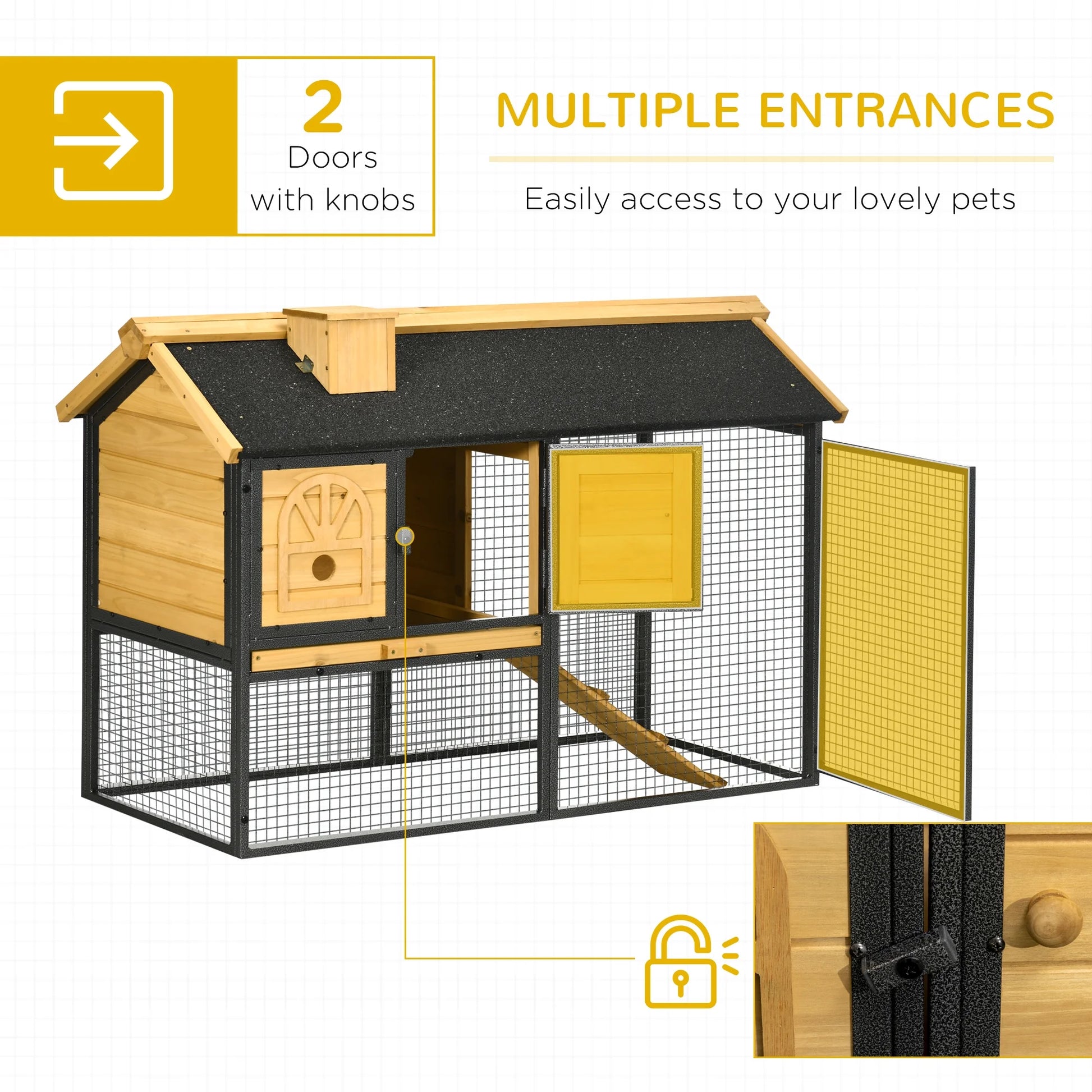 Wooden Rabbit Hutch Outdoor with Run, Bunny Cage with Removable Tray