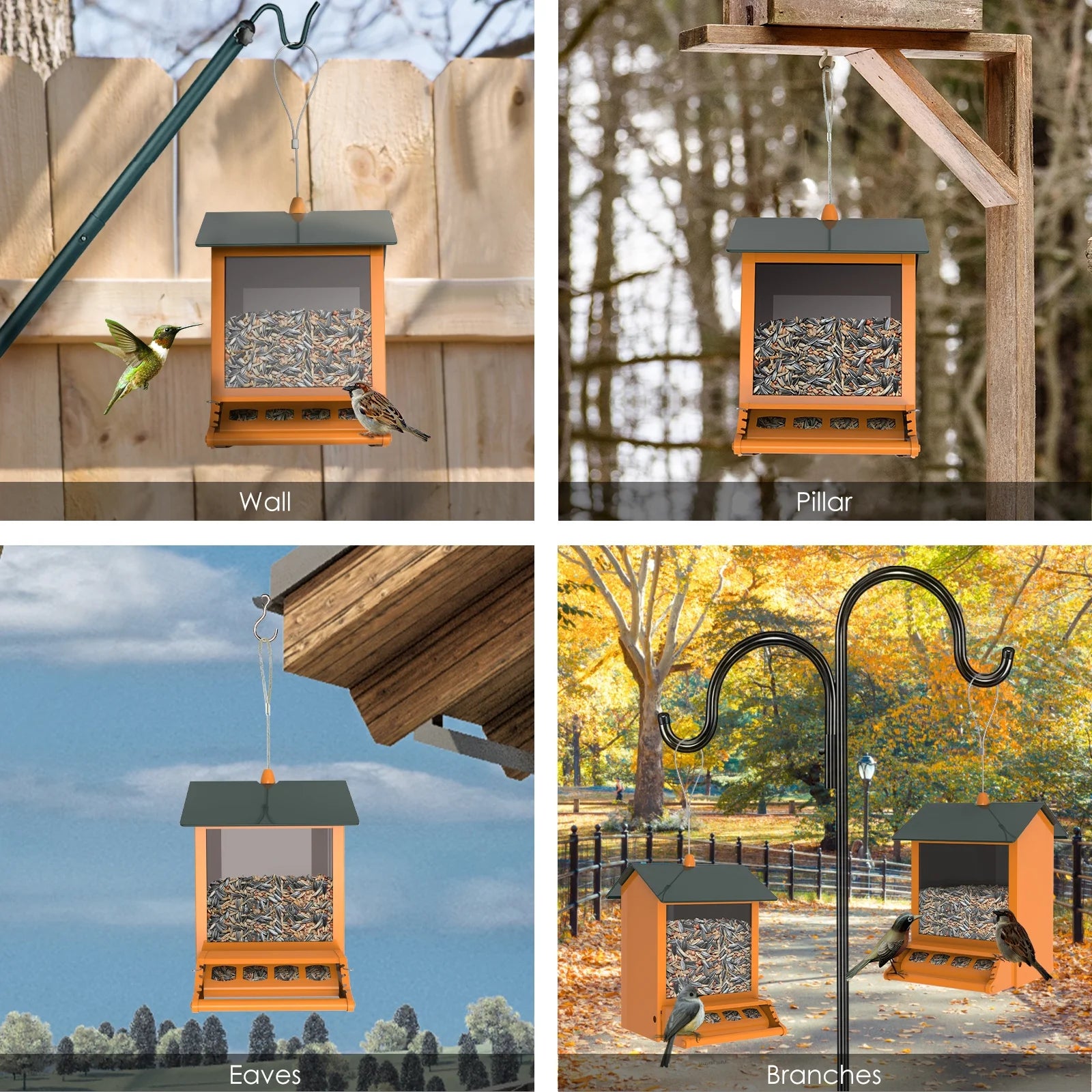 6 Lbs Squirrel-Proof Outdoor Wild Bird Feeder with Weight-Activated Perches, 4 Feeding Ports for Garden Yard outside Decoration