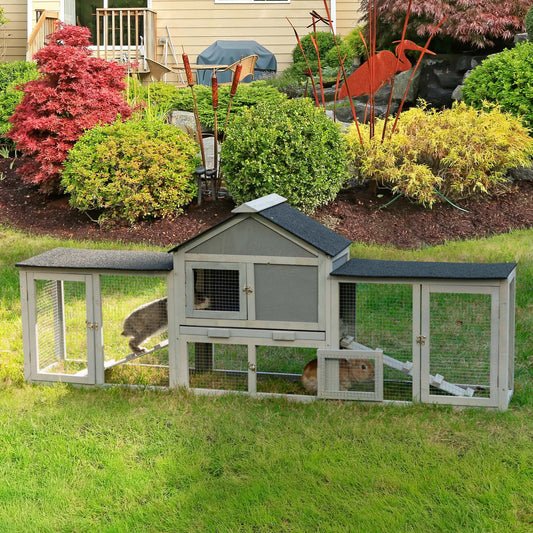 83" Large Gray Wooden Outdoor Hen House with Tray and Climb Ramp, Chicken Coop/Nesting Box/Ducks/Rabbits
