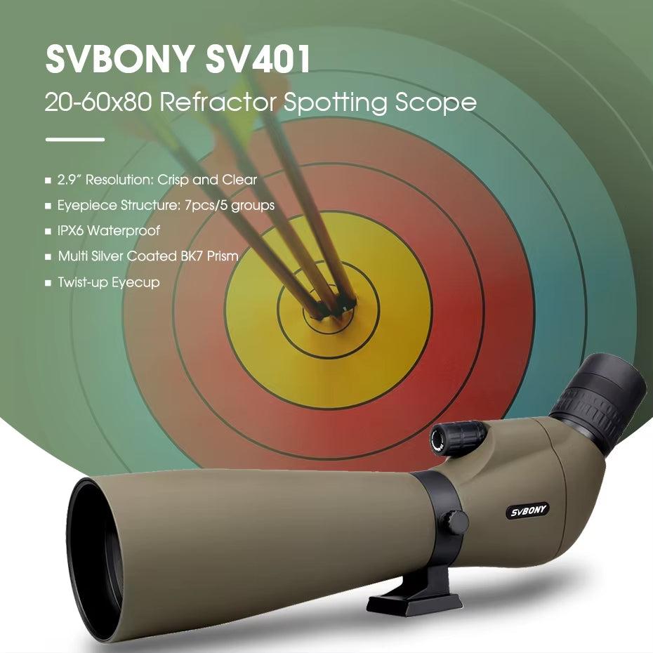 Bird Watching Telescope SV401/SV411/SV13 20-60X80 Spotting Scope Waterproof Camping Equipment for Moon Target Shooting