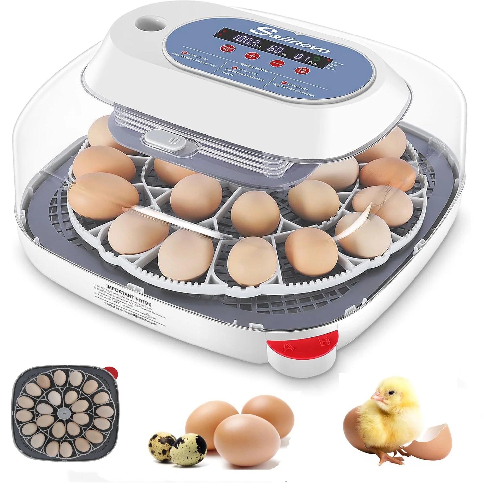 Automatic 24 Chicken Egg Incubator with LED Display, Egg Candler, Automatic Egg Turner, Temperature Control Digital Incubator for Hatching Chickens