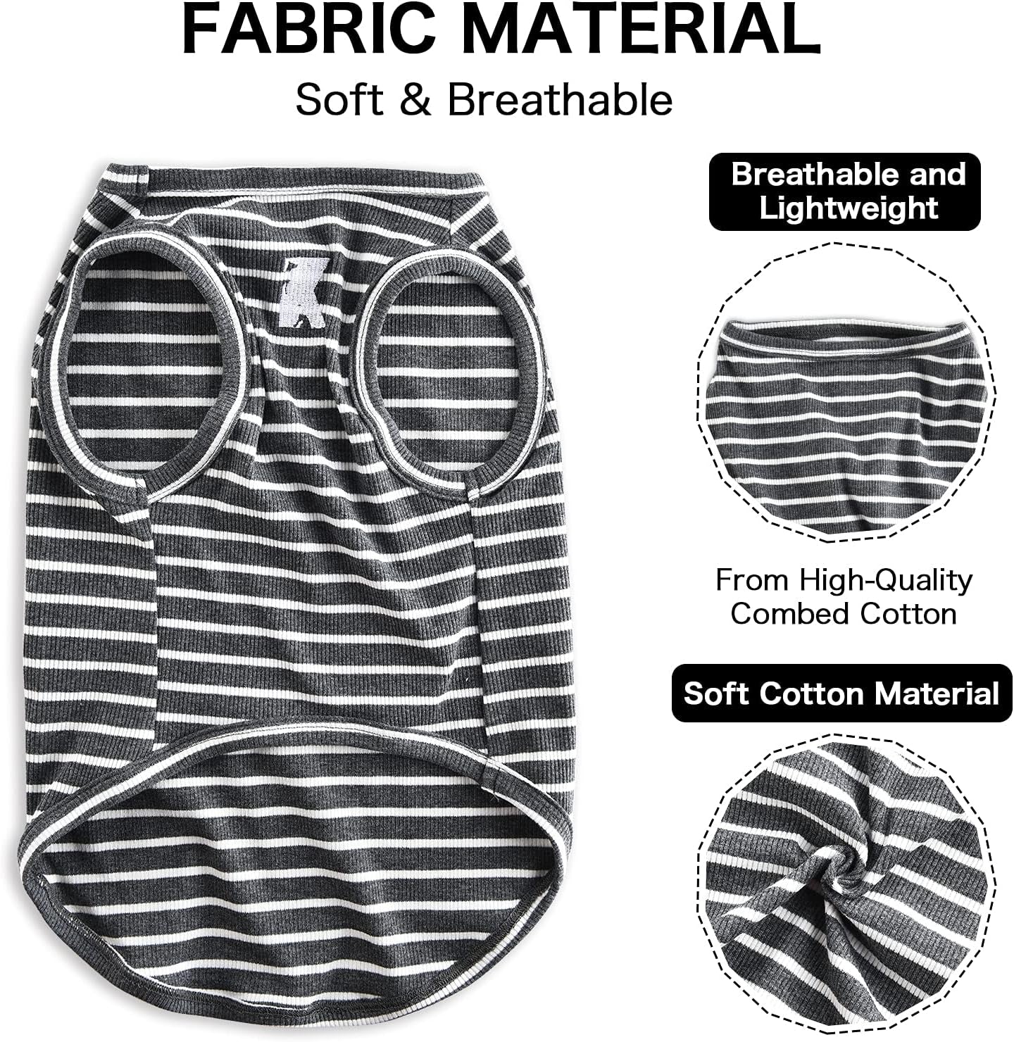 Dog Shirt Vest Lightweight Stretchy Dog T-Shirts Soft Cool Sleeveless Stripe Vests Breathable Clothes for Puppy Kitty Cats Small Medium Large Dogs 2 Pack Black + Grey [ 5XL ]