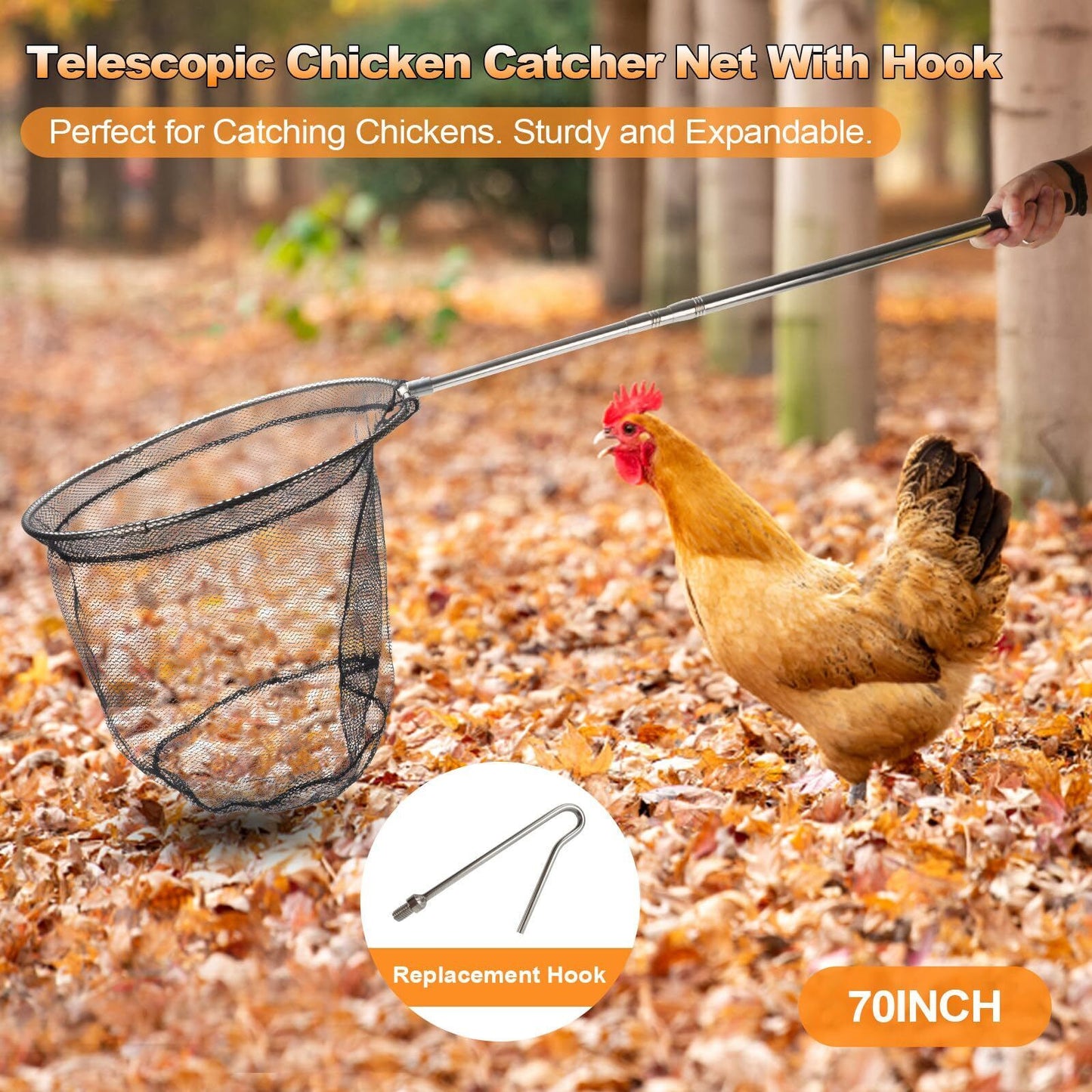 Animal Catch Net Pole Trap Tool Chicken Catcher Leg Hook Catching Kit Animal Con