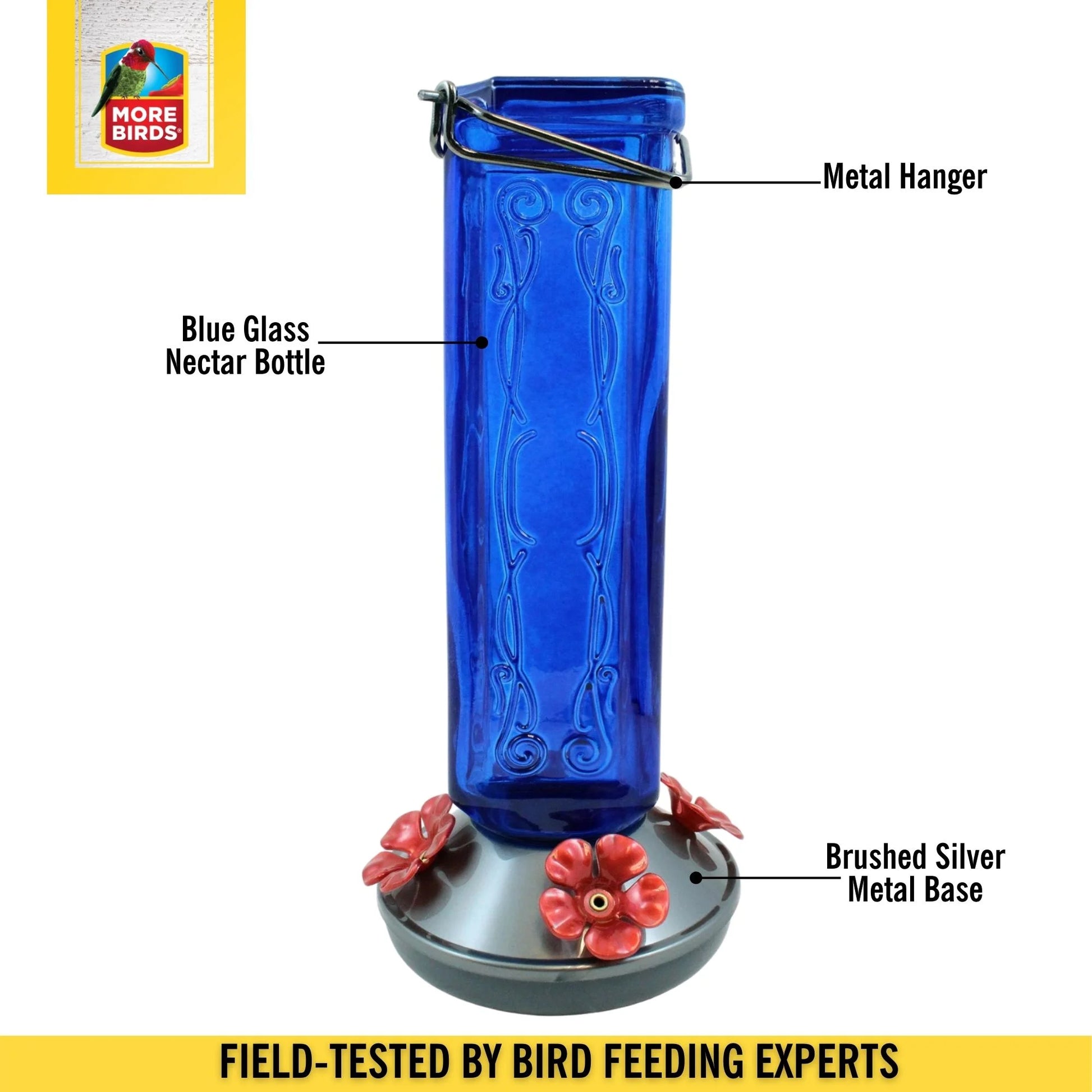 (2 Pack)  Kristina Blue Glass Hummingbird Feeder, 19 Oz Capacity