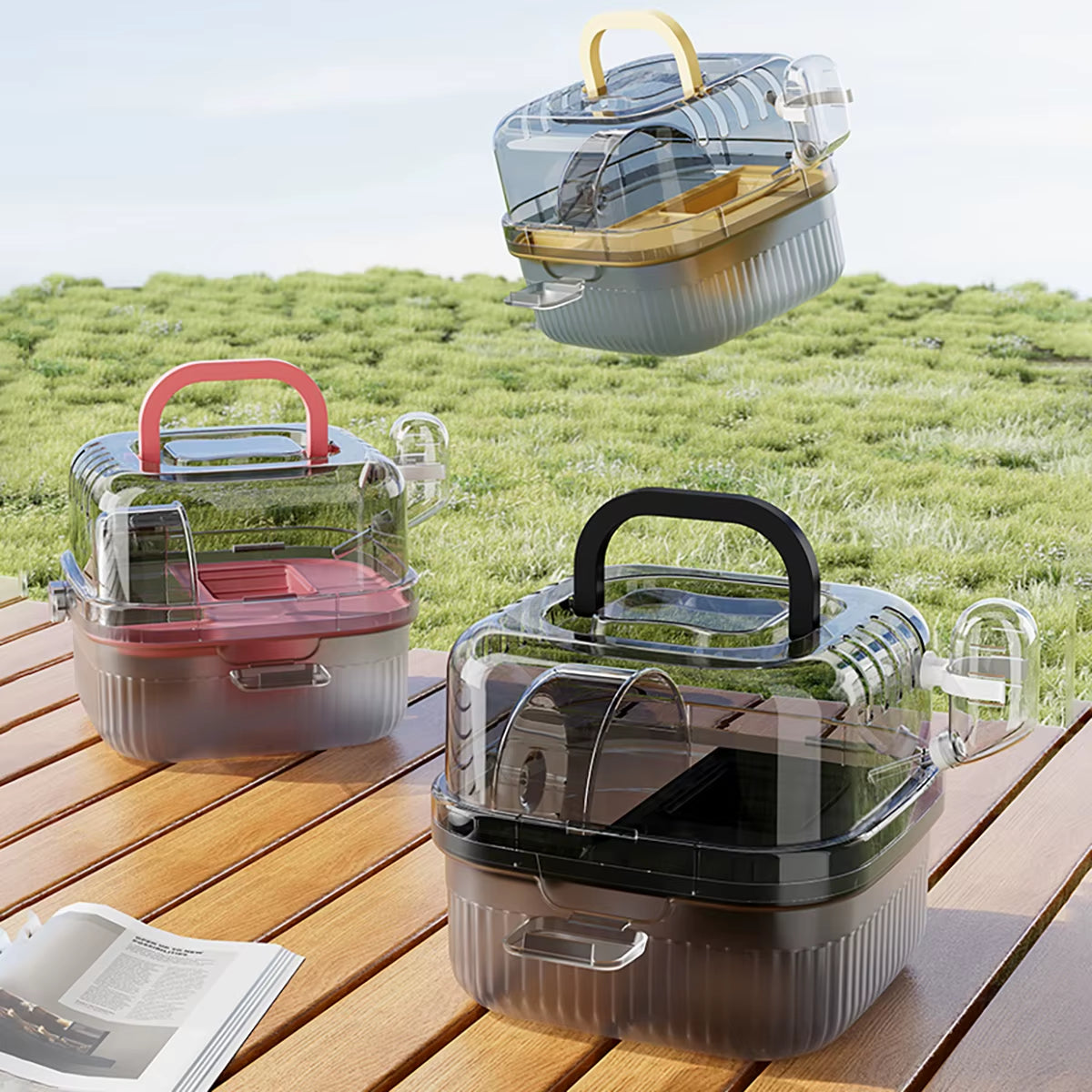 Hamster Outdoor Carrier Cage Portable Hamster Cage with Clear Large Flip Cover for Hamster Bird Carrying Pet Supplies