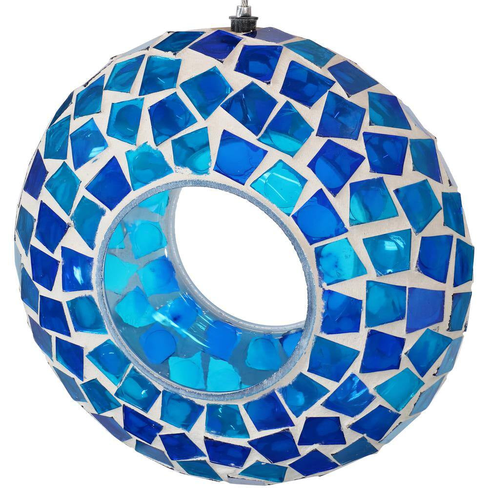 6 In. Blue Mosaic Fly-Through Hanging Outdoor Bird Feeder