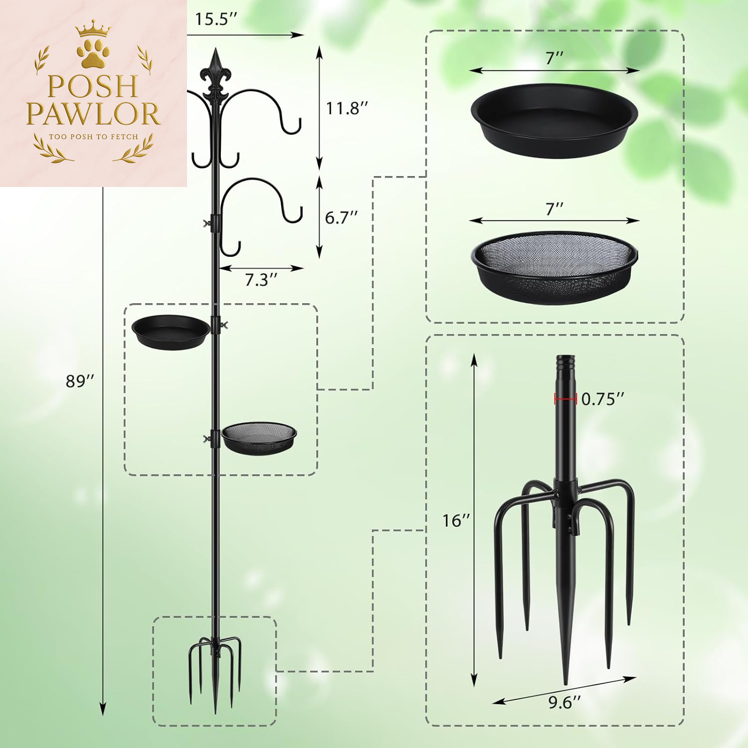 89 Inch Premium Bird Feeding Station Kit,Bird Feeder Pole, Multi Feeder Hanging Kit for Bird Watching, Bird Bath Bird Feeder Planter Hanger Bird Feeders Stand