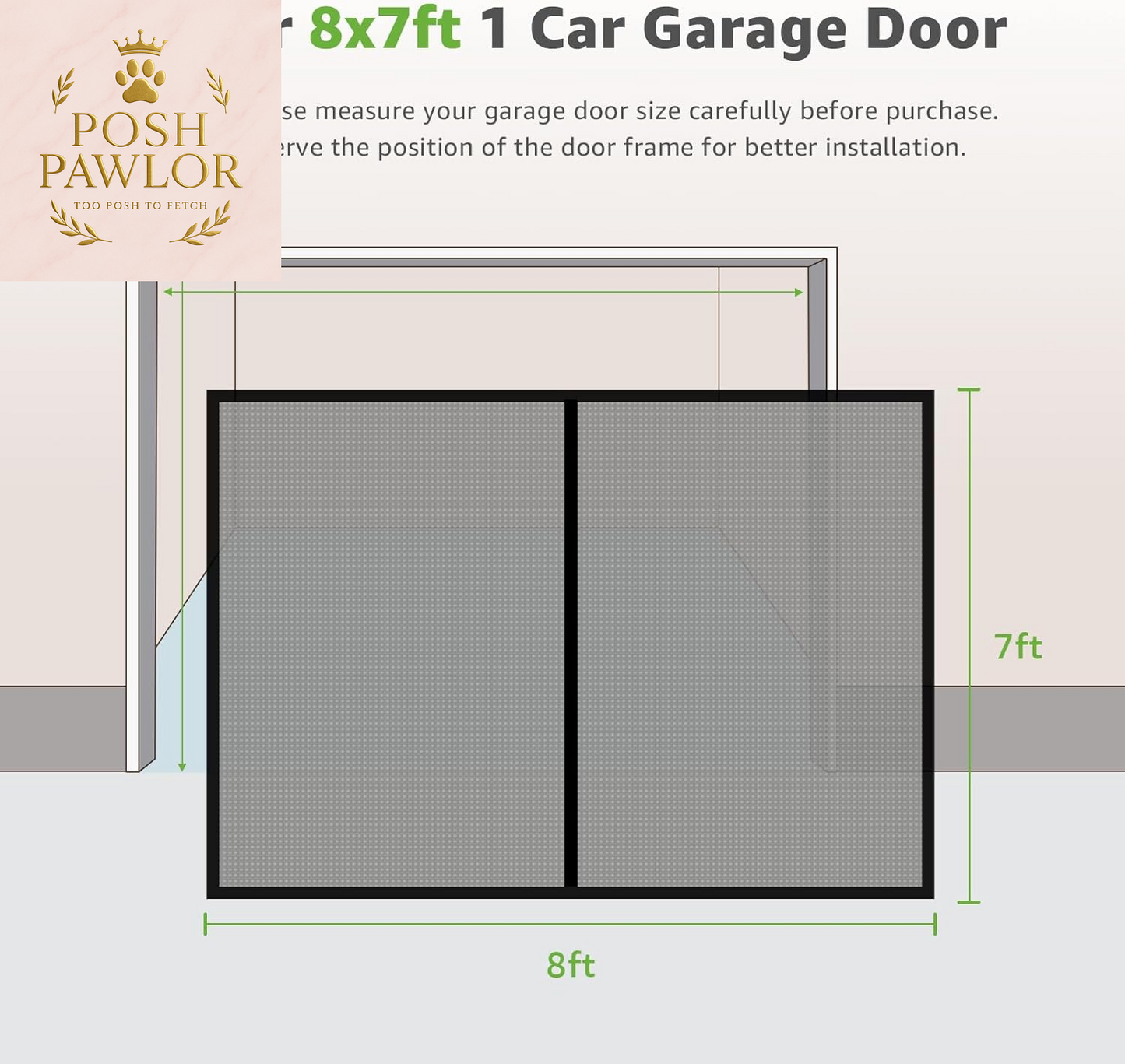 Garage Screen Doors for 1 Car Garage, 8X7Ft Magnetic Closure Heavy Duty Weighted Bottom Screen Self Sealing Fiberglass Mesh anti Annoying Animals Retractable Net-Easy Assembly & Pass-Through (Black)