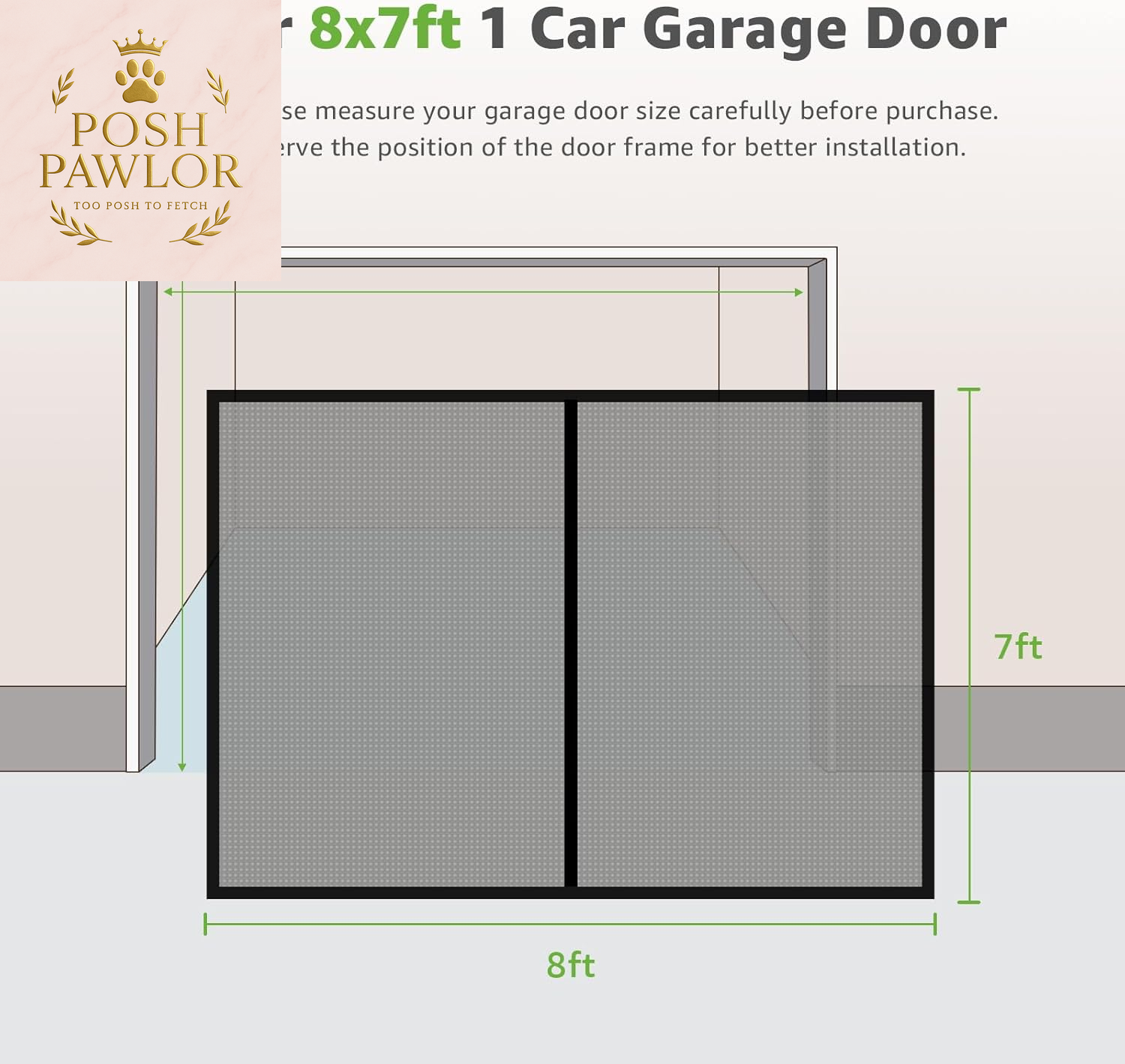 Garage Screen Doors for 1 Car Garage, 8X7Ft Magnetic Closure Heavy Duty Weighted Bottom Screen Self Sealing Fiberglass Mesh anti Annoying Animals Retractable Net-Easy Assembly & Pass-Through (Black)