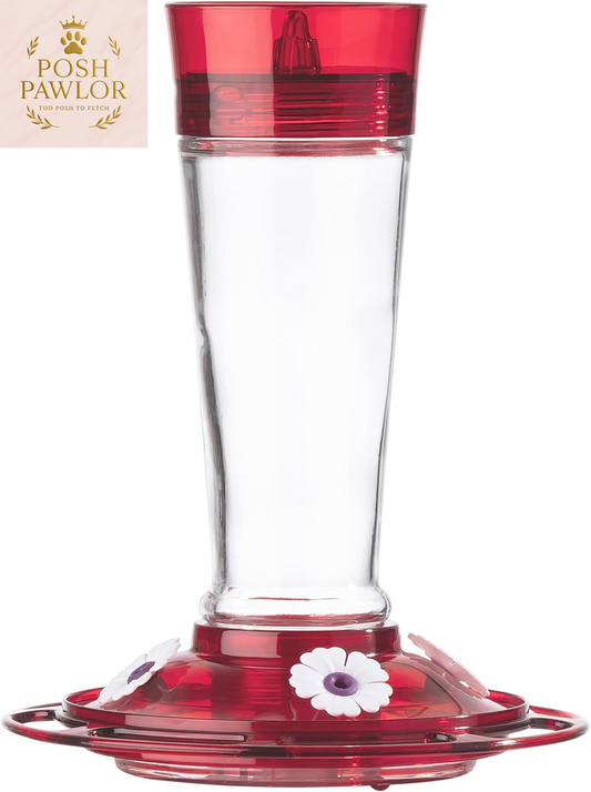 Bird Health+ Ruby Hummingbird Feeder, Glass Hummingbird Feeders for Outdoors, 4 Feeding Stations, 10 Ounces, Ruby Red