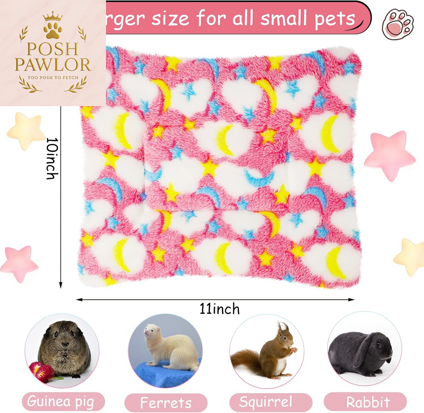 3 Pcs Bunny Guinea Pig Beds Soft Bunny Mats Warm Guinea Pig Mat Small Animal Winter Bed Pads Fleece Sleeping Pads for Indoor Rabbit Hamster Squirrel Hedgehog Chinchilla Ferret(Moon)