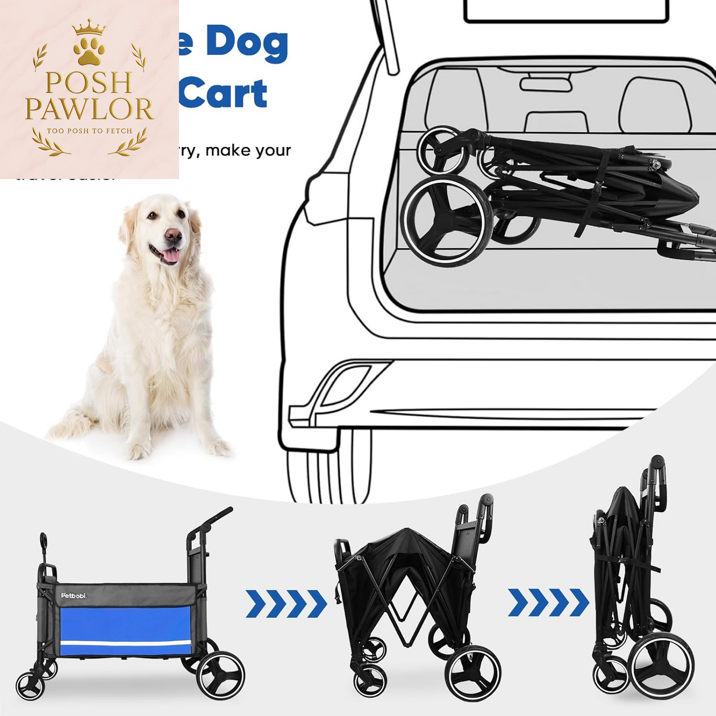 Pet Stroller for Large Dogs - Pullable All Terrain Wagon Cart, Folding Dog Stroller, One-Foot Brake Wagons with Ramp, Easy for Medium Senior Pets to Get in and Out, Ideal for Walking, Blue