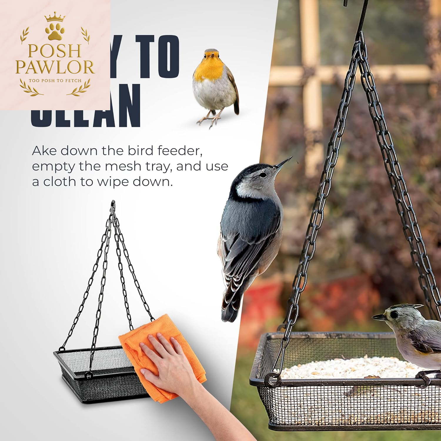 Metal Hanging Bird Feeder with Iron Mesh Seed Tray, Black Powder Coated Outdoor Platform Bird Feeders for outside Hanging, Birdfeeders for Outdoors Hanging Garden Patio Deck Yard