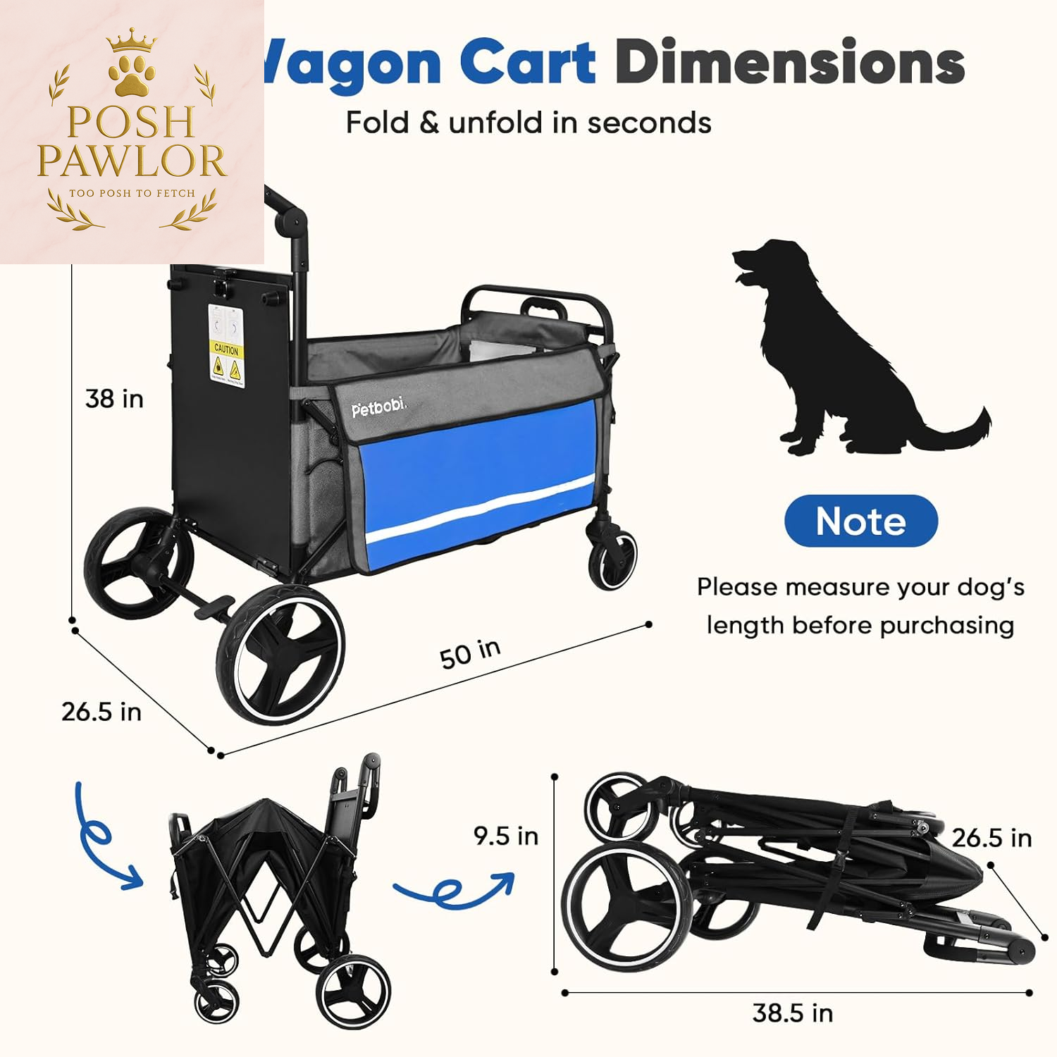 Pet Stroller for Large Dogs - Pullable All Terrain Wagon Cart, Folding Dog Stroller, One-Foot Brake Wagons with Ramp, Easy for Medium Senior Pets to Get in and Out, Ideal for Walking, Blue