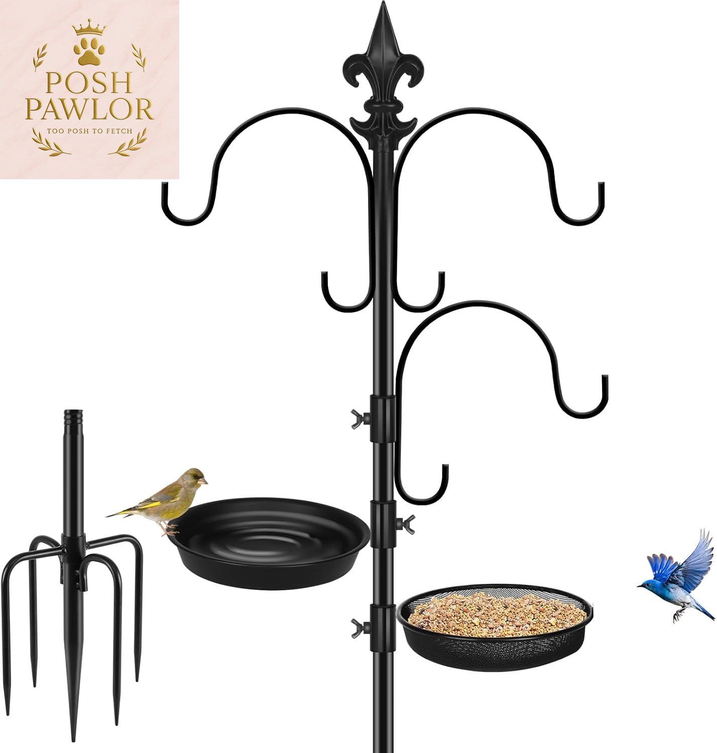 89 Inch Premium Bird Feeding Station Kit,Bird Feeder Pole, Multi Feeder Hanging Kit for Bird Watching, Bird Bath Bird Feeder Planter Hanger Bird Feeders Stand