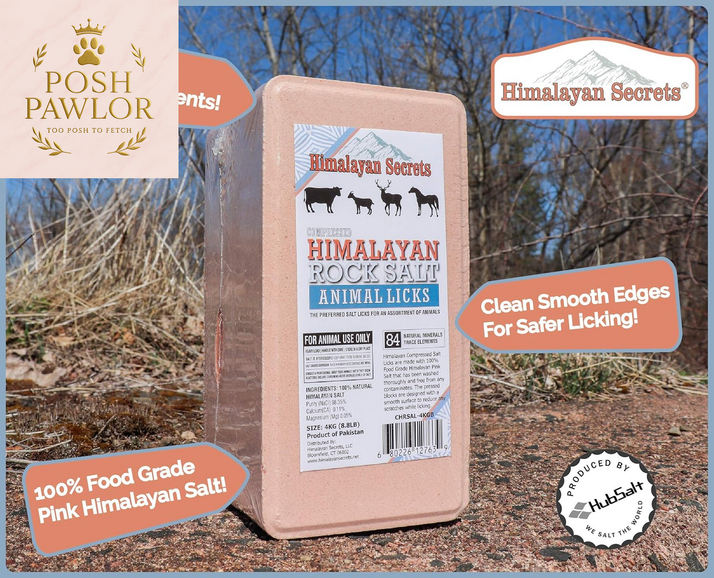 8.8LB (4KG) Compressed Pink Himalayan Salt Animal Lick Brick for Livestock and Wildlife - 100% Pure & Natural Feed Salt - 84 Natural Minerals and Trace Elements