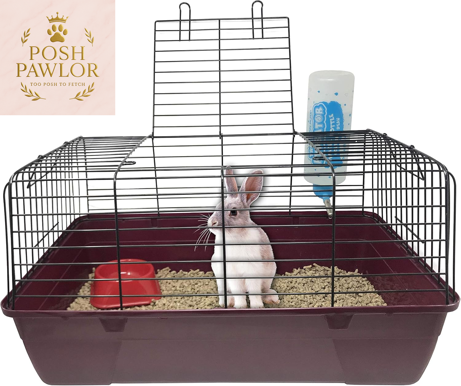 S.A.M. Small Animal Cage with Wire Body and Plastic Base – Perfect for Rabbits, Guinea Pigs, Mice, and Many More (Small, Burgundy)