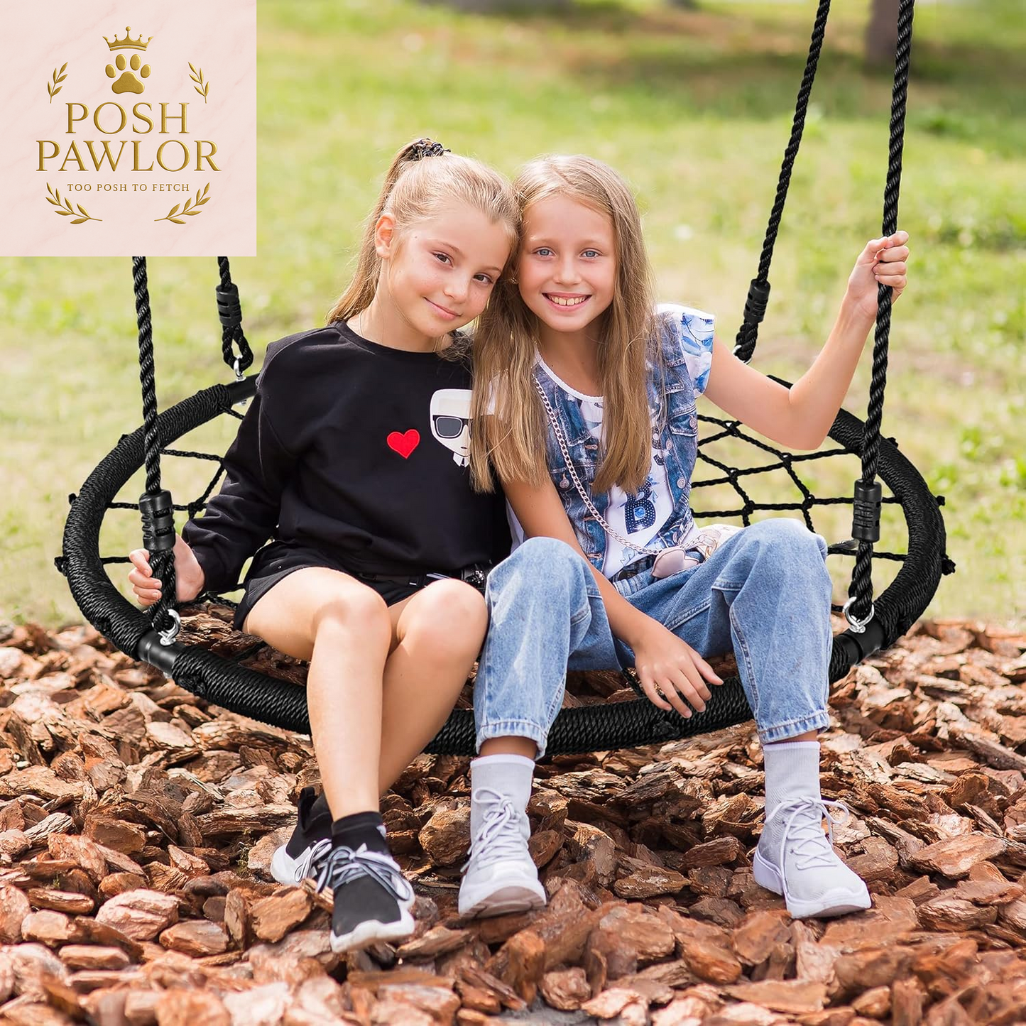 40'' Spider Web Tree Swing round Net Swing Platform Rope Swing Set for Kids Adult, 71" Detachable Nylon Rope with Swivel for Outdoor Backyard, Max 660 Lbs Extra Safe Steel Frame, Black