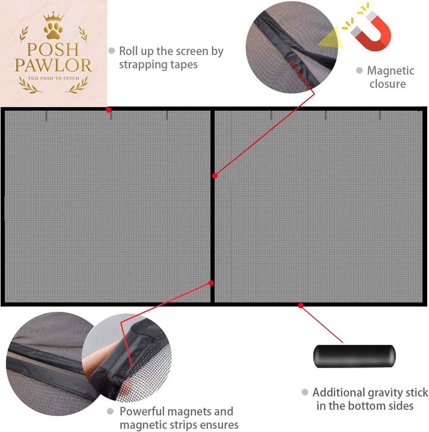 Garage Screen Doors for 1 Car Garage, 8X7Ft Magnetic Closure Heavy Duty Weighted Bottom Screen Self Sealing Fiberglass Mesh anti Annoying Animals Retractable Net-Easy Assembly & Pass-Through (Black)