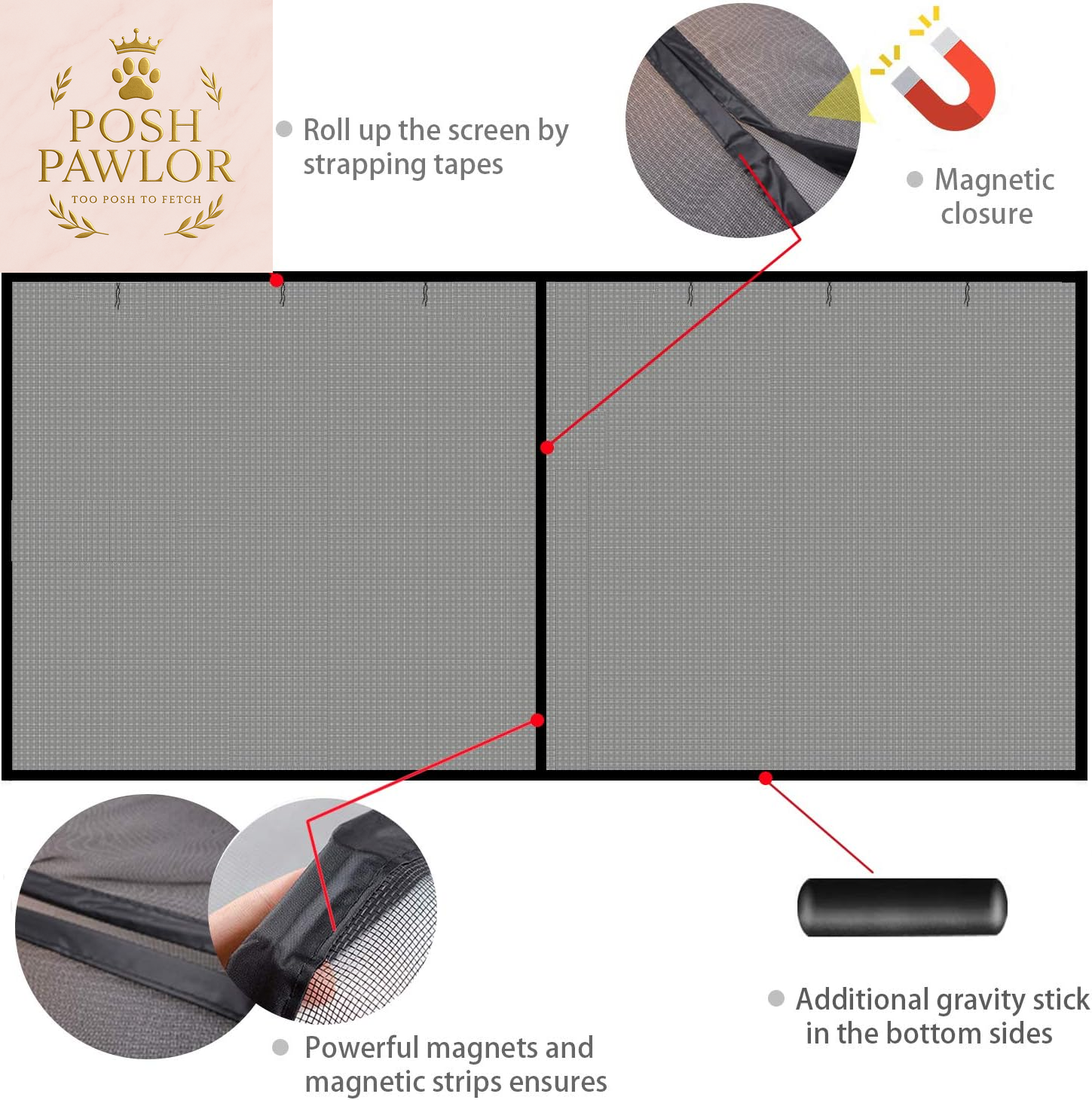 Garage Screen Doors for 1 Car Garage, 8X7Ft Magnetic Closure Heavy Duty Weighted Bottom Screen Self Sealing Fiberglass Mesh anti Annoying Animals Retractable Net-Easy Assembly & Pass-Through (Black)