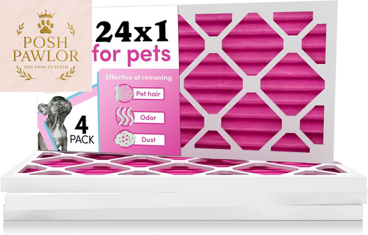 12X24X1 Air Filter (4-Pack) | Made in the USA | Color Changing | Remove Cat and Dog Odor | MERV 8 for Pet Hair Dander and Dust | 11.5"X23.5"X0.75" Exact Size