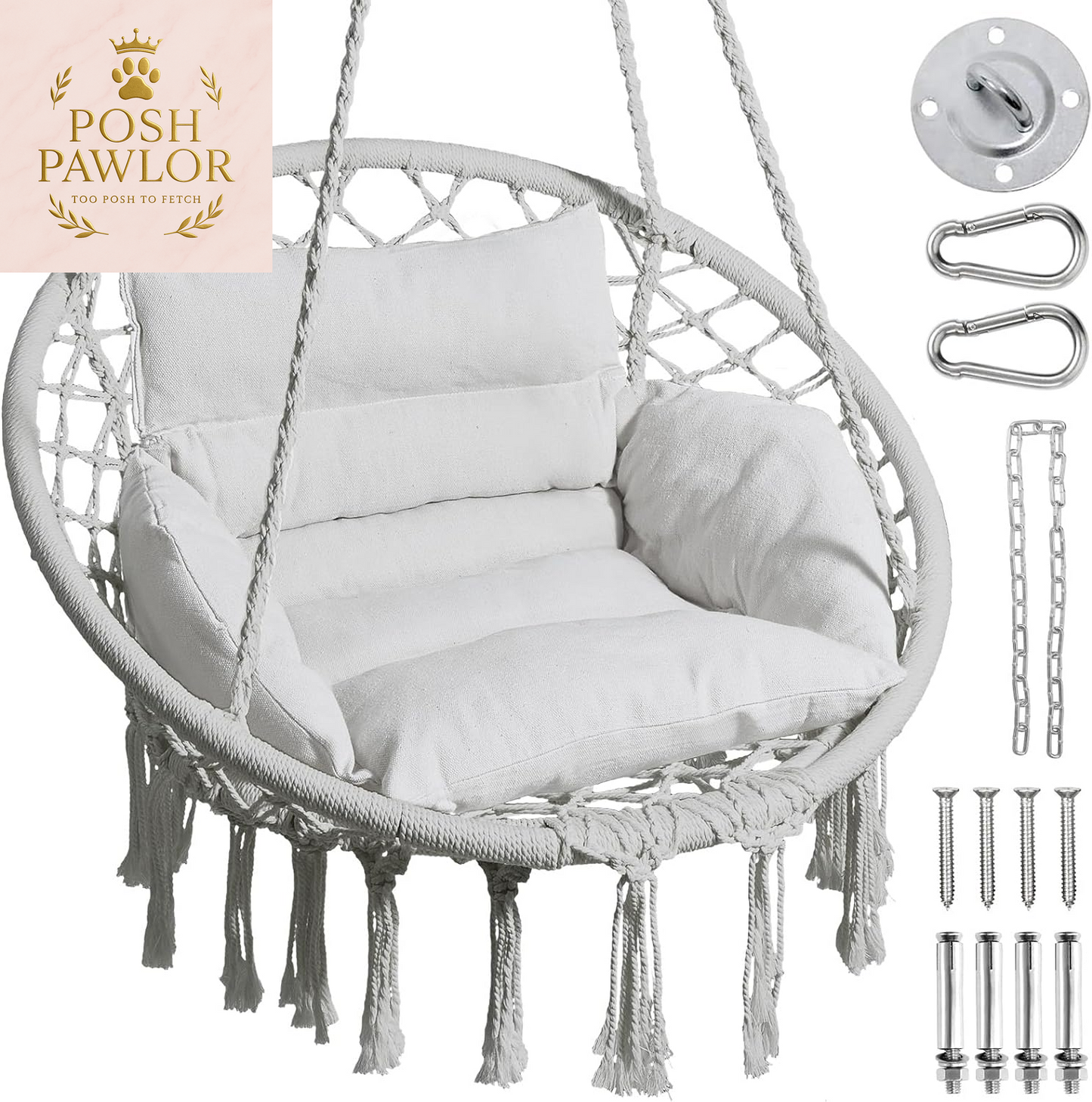 Hammock Chair, Macrame Swing Chair with Comfy Cushion, Boho Hanging Chair for Outdoor & Indoor, Perfect for Bedroom, Patio, Balcony, Hold up to 330Lbs, Grey