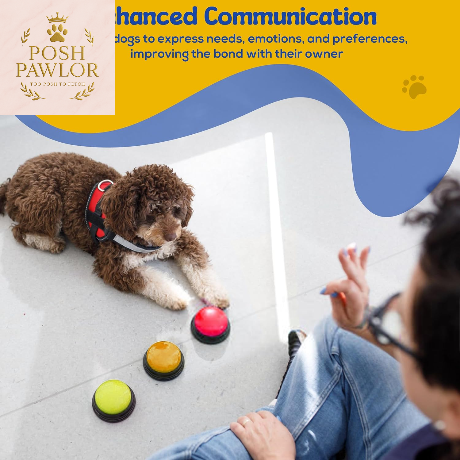 Dog Buttons for Communication with Mat & Clicker – 30S Recordable Dog Buttons Talk, Talking Buttons for Dogs, Gift for Dog Owners with Training Guide, Custom Stickers, and Clear Sound (6-Pack)
