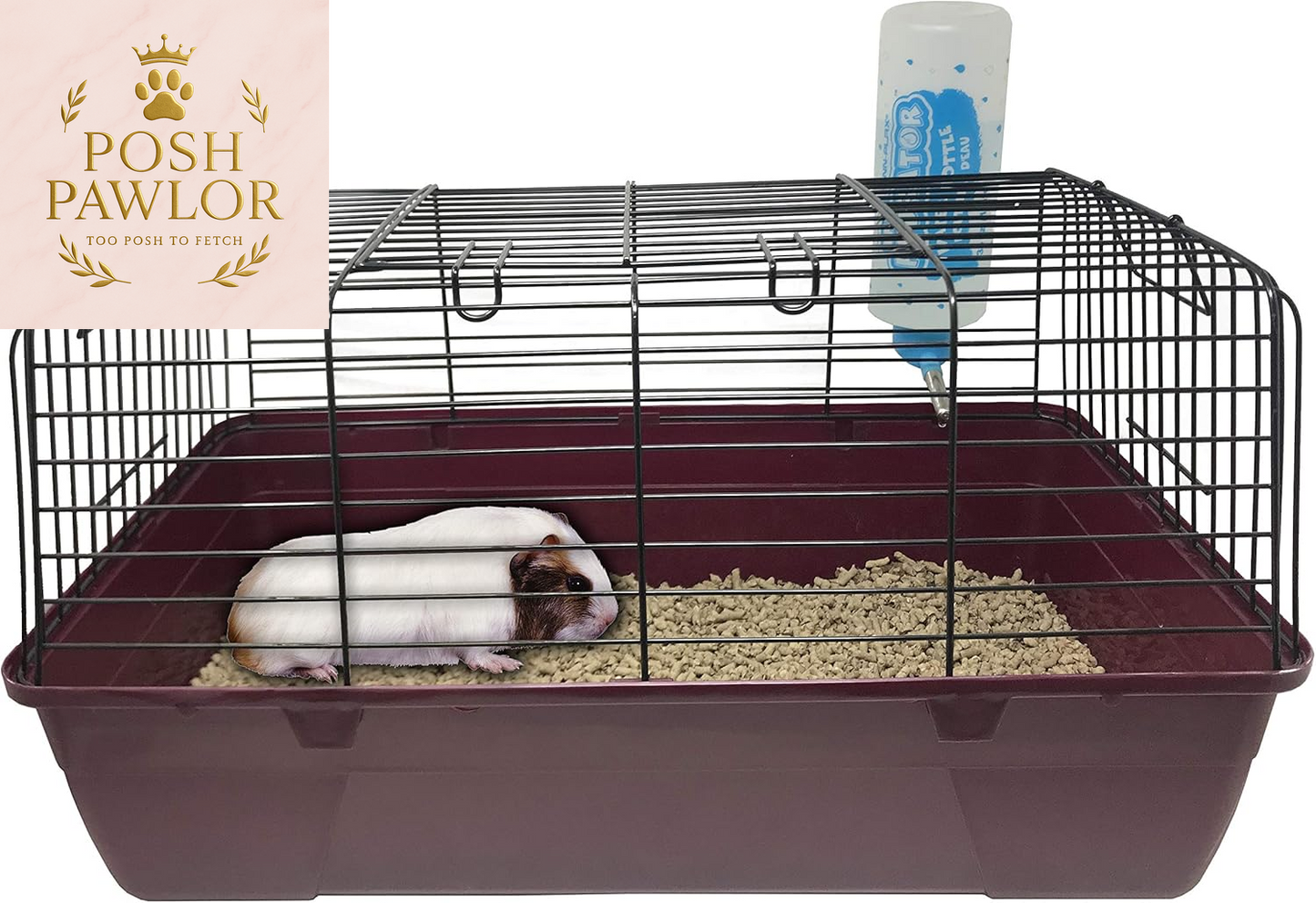 S.A.M. Small Animal Cage with Wire Body and Plastic Base – Perfect for Rabbits, Guinea Pigs, Mice, and Many More (Small, Burgundy)