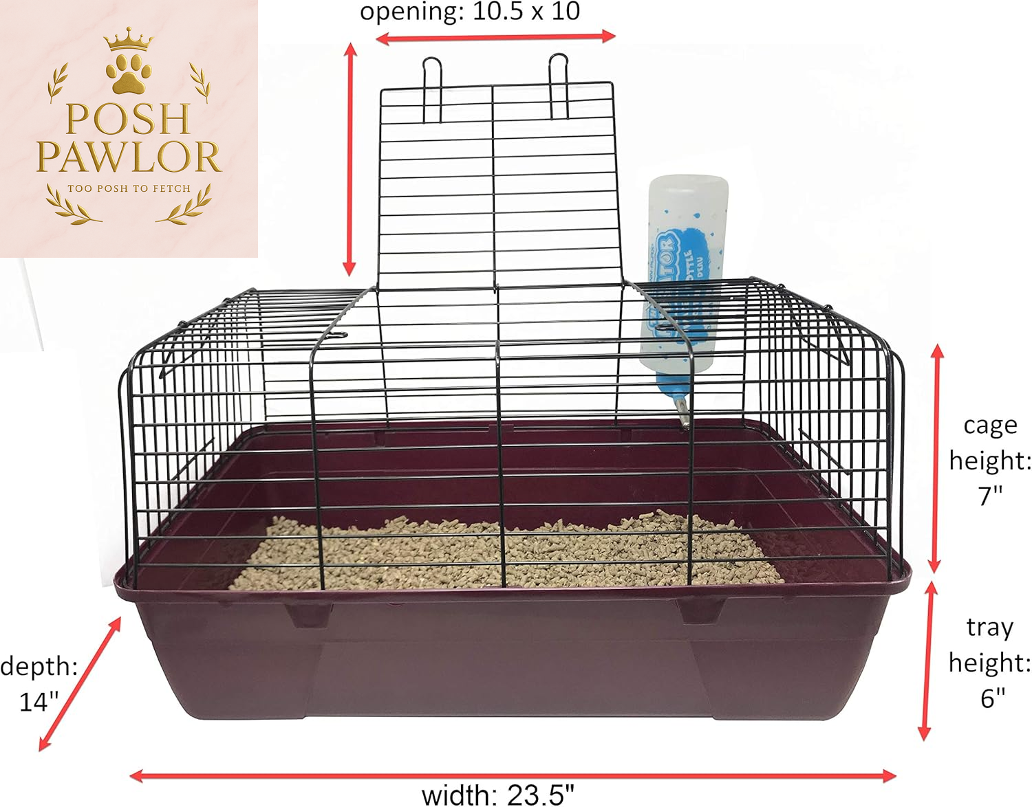 S.A.M. Small Animal Cage with Wire Body and Plastic Base – Perfect for Rabbits, Guinea Pigs, Mice, and Many More (Small, Burgundy)