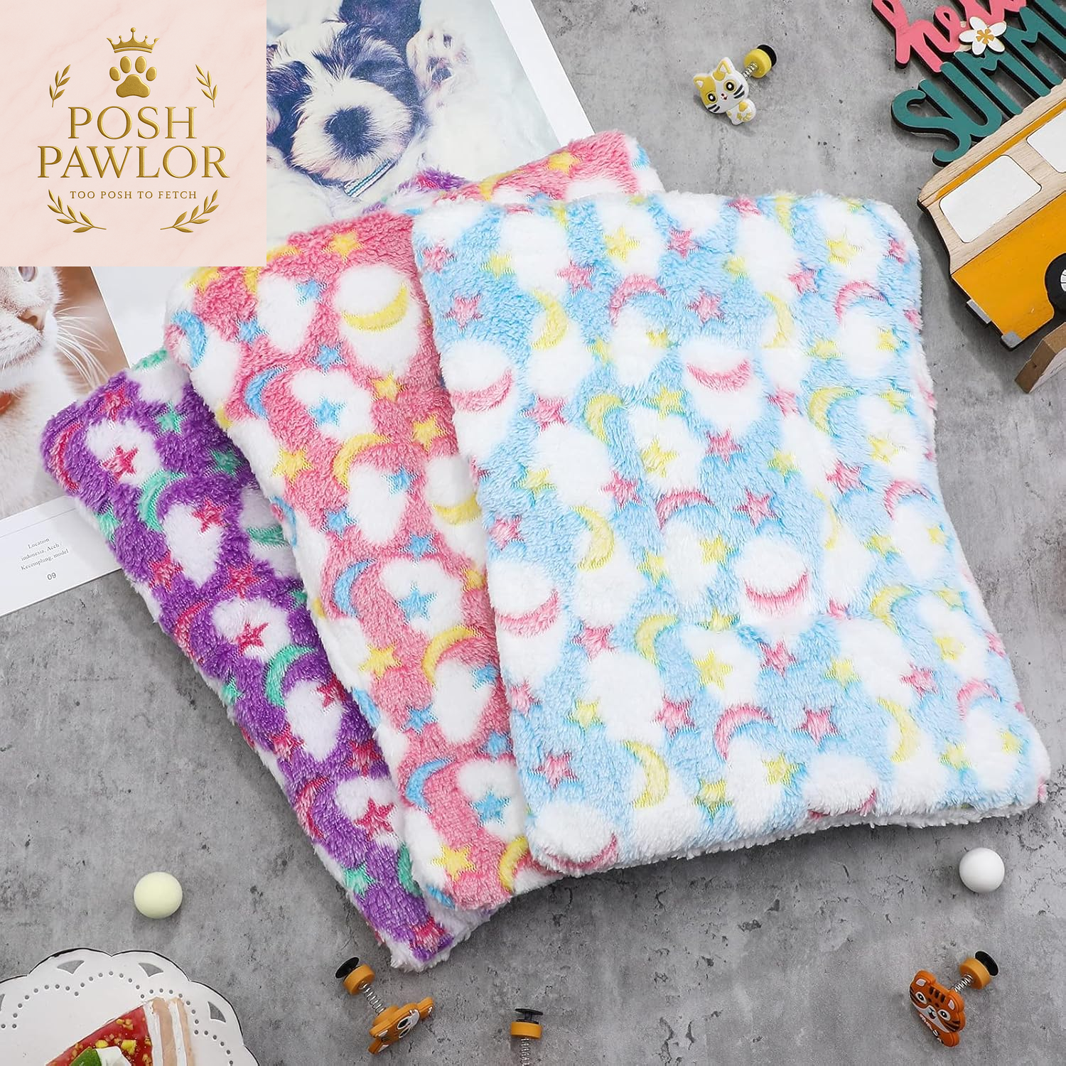 3 Pcs Bunny Guinea Pig Beds Soft Bunny Mats Warm Guinea Pig Mat Small Animal Winter Bed Pads Fleece Sleeping Pads for Indoor Rabbit Hamster Squirrel Hedgehog Chinchilla Ferret(Moon)