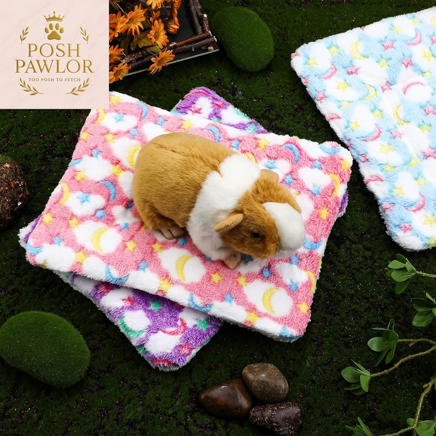 3 Pcs Bunny Guinea Pig Beds Soft Bunny Mats Warm Guinea Pig Mat Small Animal Winter Bed Pads Fleece Sleeping Pads for Indoor Rabbit Hamster Squirrel Hedgehog Chinchilla Ferret(Moon)