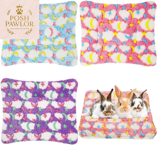 3 Pcs Bunny Guinea Pig Beds Soft Bunny Mats Warm Guinea Pig Mat Small Animal Winter Bed Pads Fleece Sleeping Pads for Indoor Rabbit Hamster Squirrel Hedgehog Chinchilla Ferret(Moon)