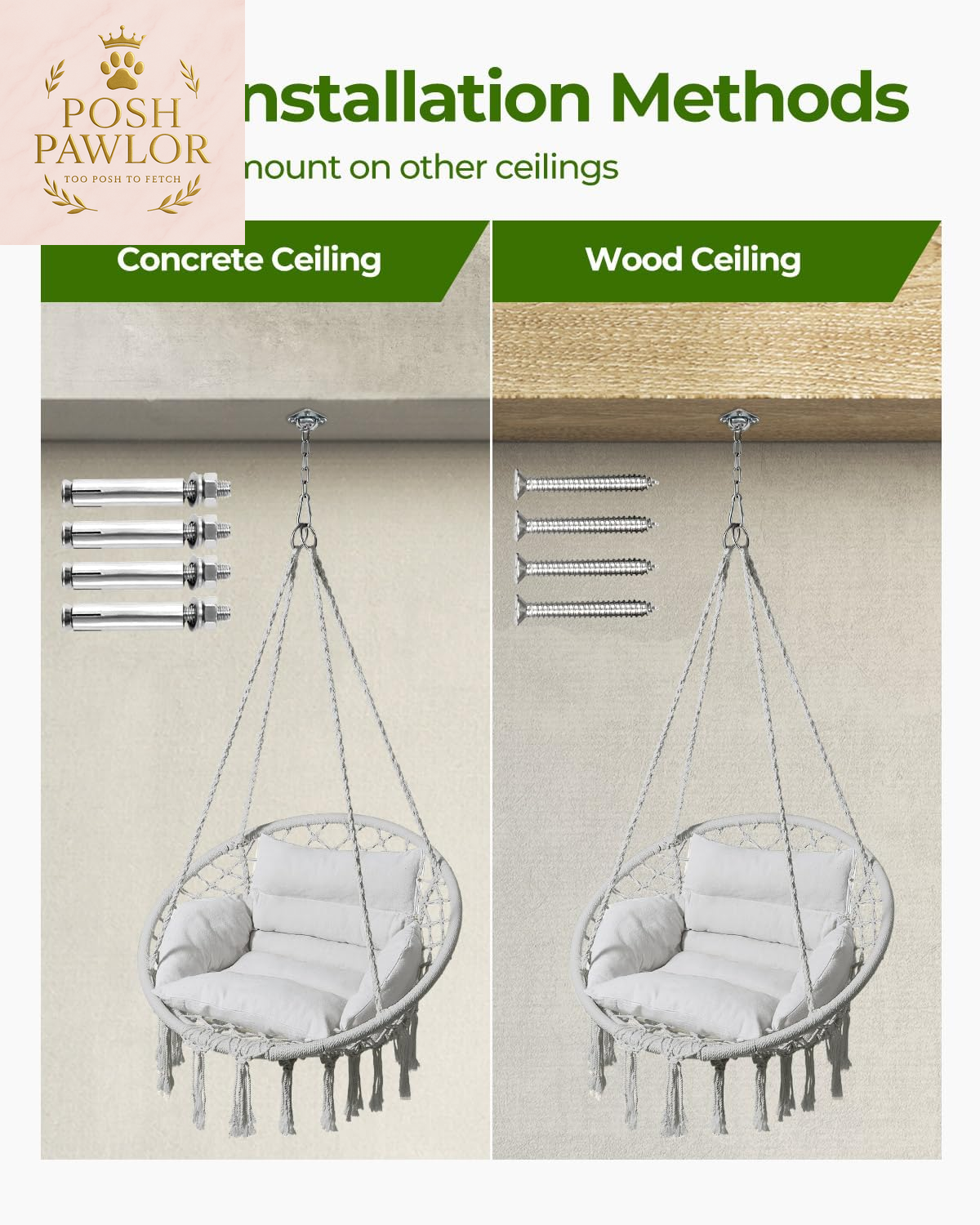 Hammock Chair, Macrame Swing Chair with Comfy Cushion, Boho Hanging Chair for Outdoor & Indoor, Perfect for Bedroom, Patio, Balcony, Hold up to 330Lbs, Grey