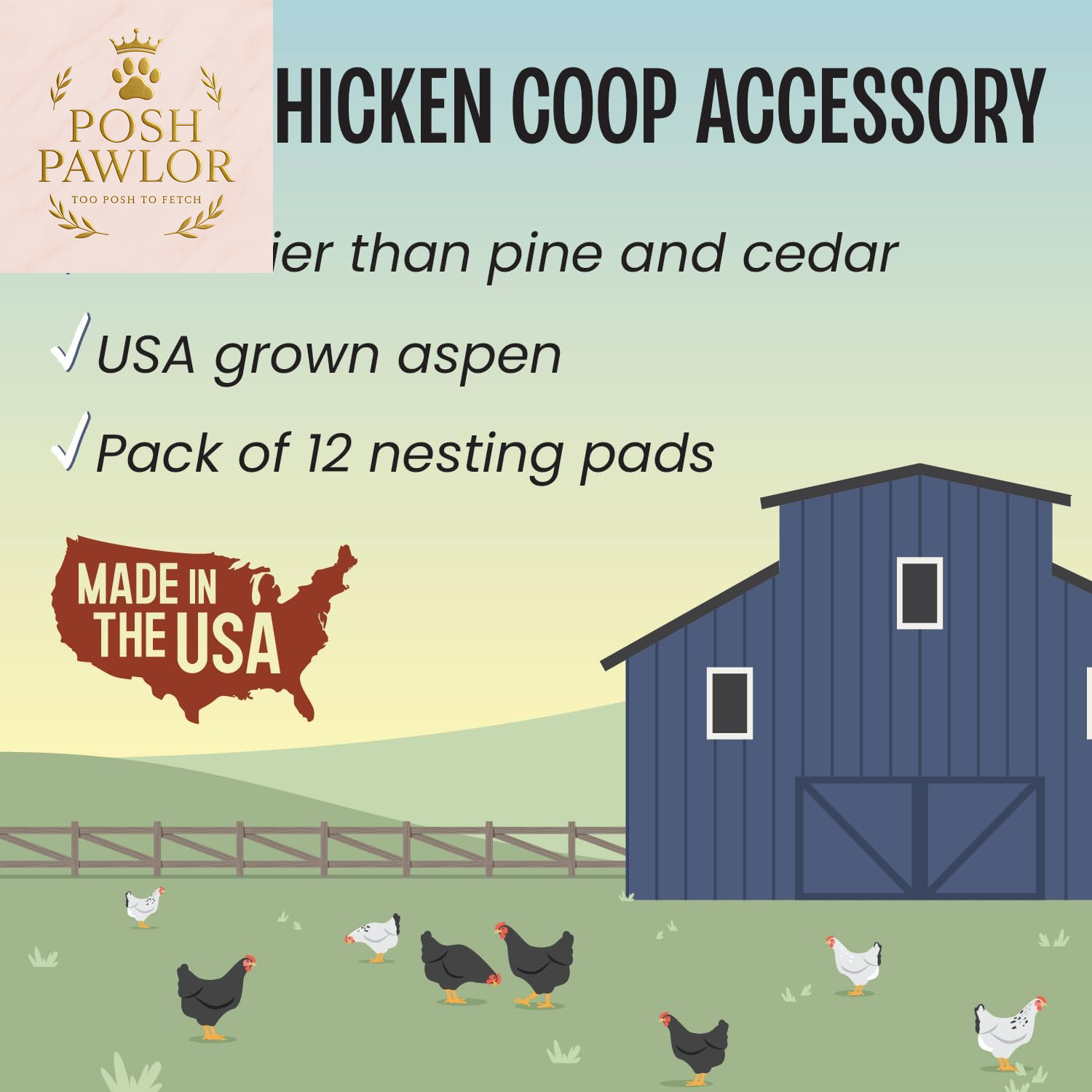 Premium Aspen 12 Pack Excelsior Nesting Liners (12 Pack), Chicken Bedding for Nesting Box, Nesting Pads Box Liners, Chicken Bedding for Coop, Chick Bedding, USA Grown & Sustainably Harvested